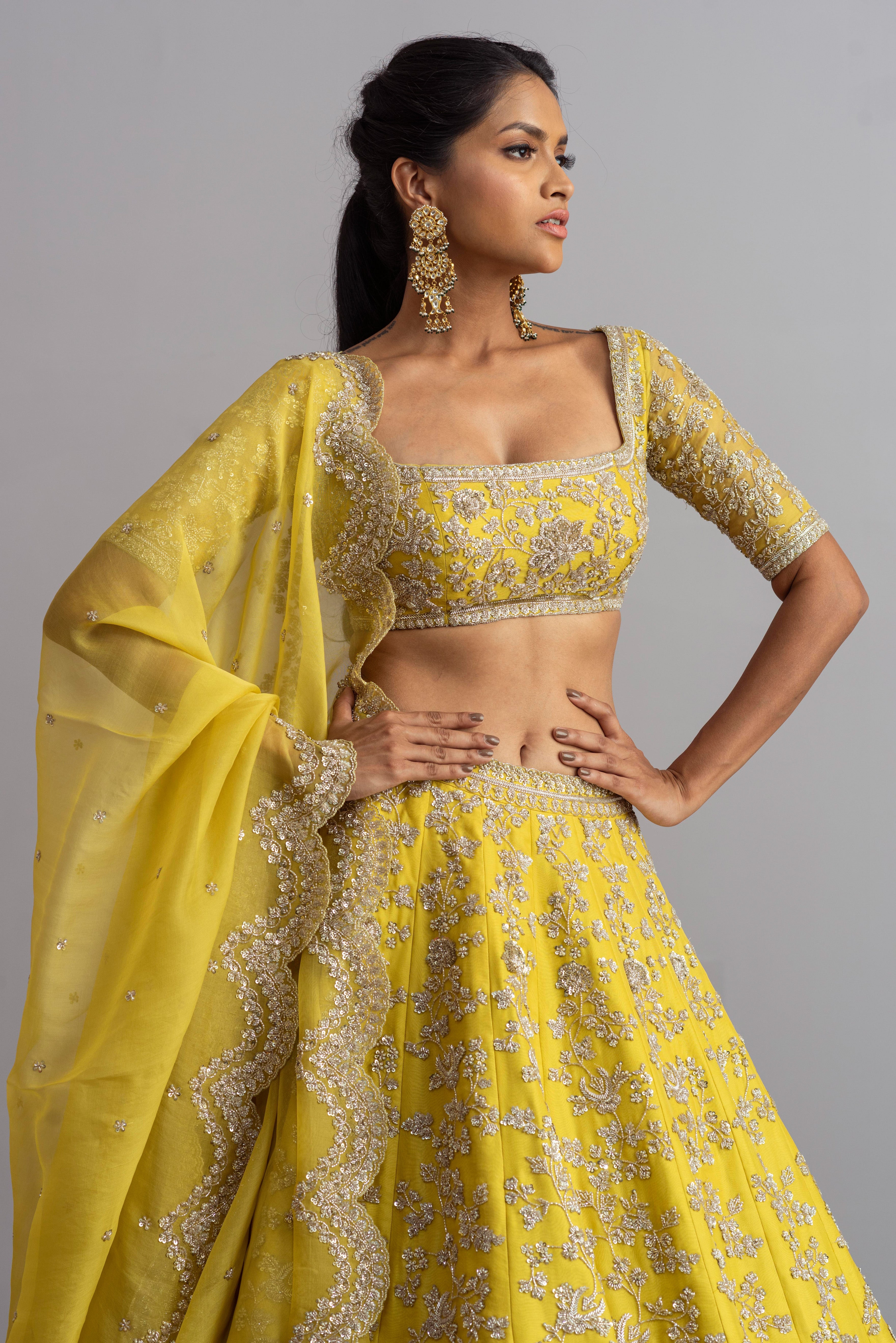 Anushree Reddy - Noor - Lemon Yellow Embroidered Lehenga Set