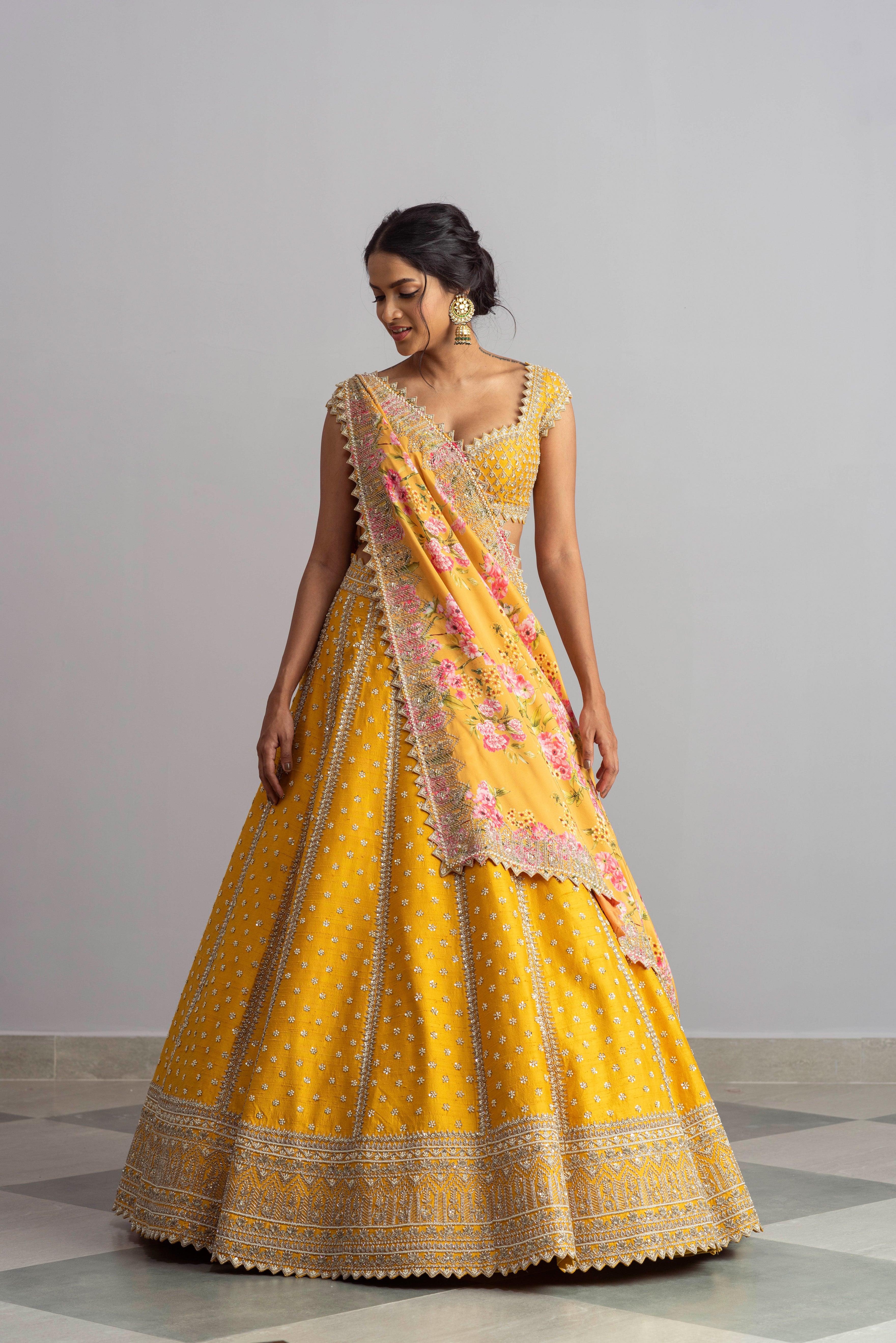 Anushree Reddy - Riwaayat - Yellow Embroidered Lehenga Set