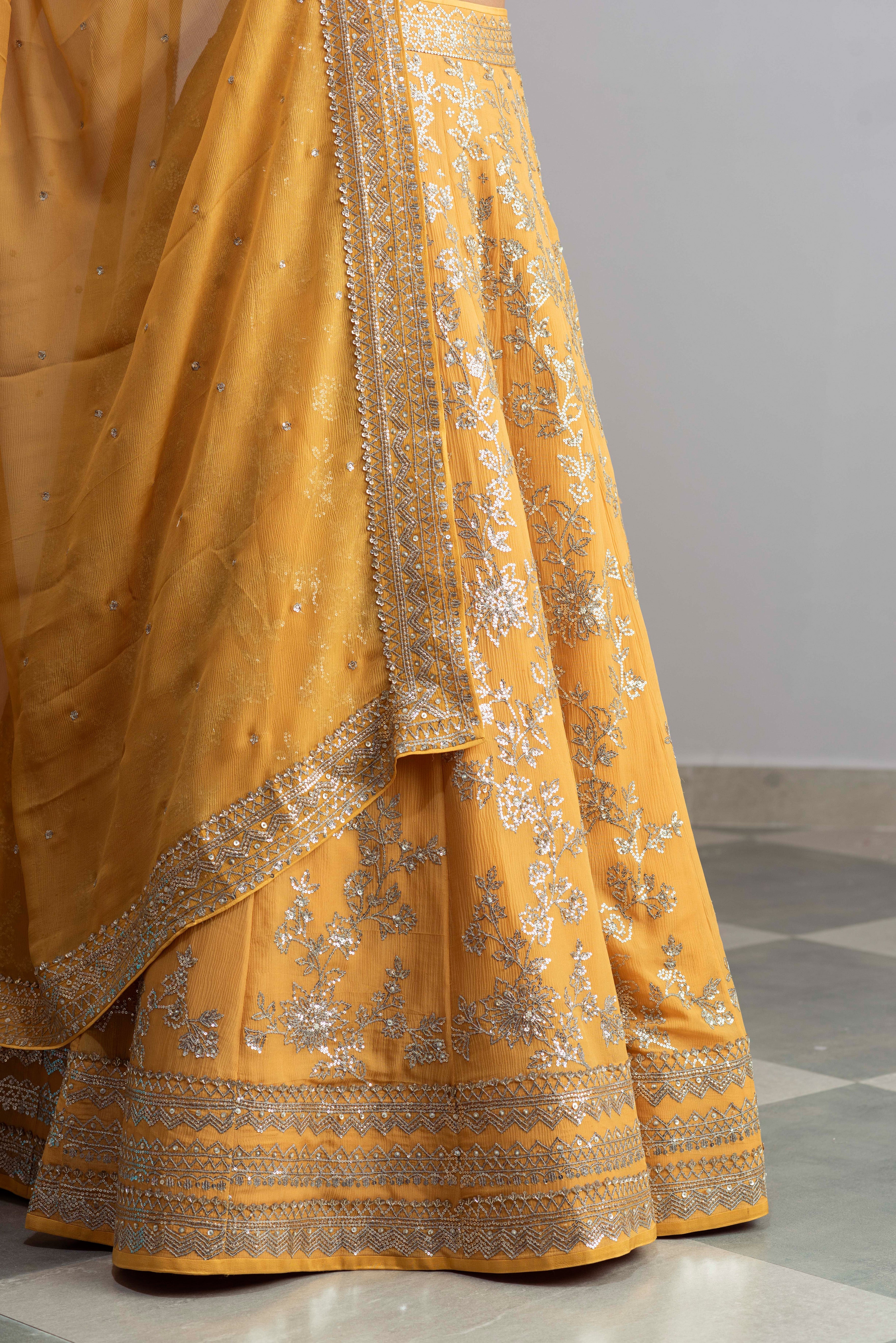 Anushree Reddy - Sharar - Mango Embroidered Lehenga Set