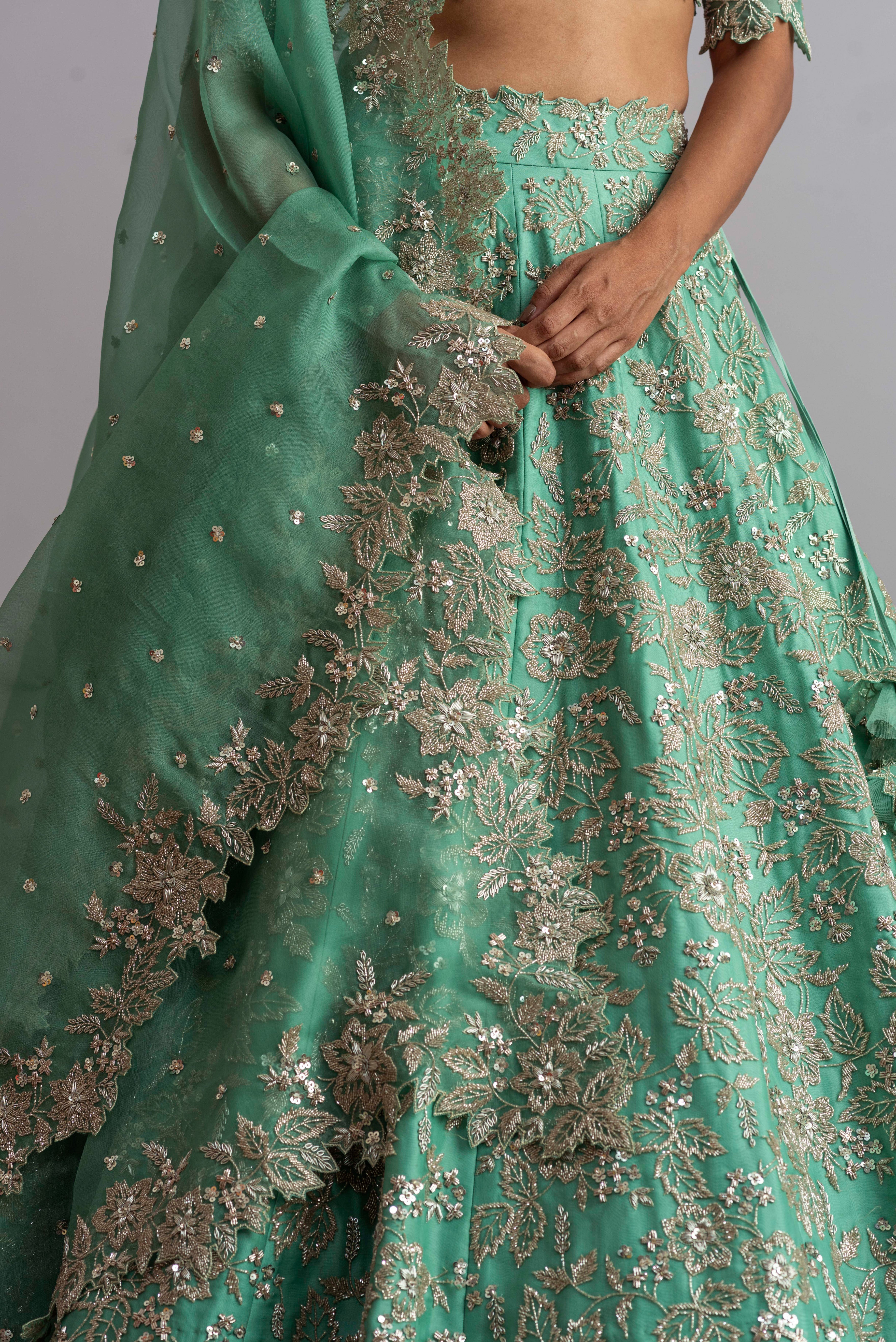 Anushree Reddy - Shabnam - Sea Green Embroidered Lehenga Set