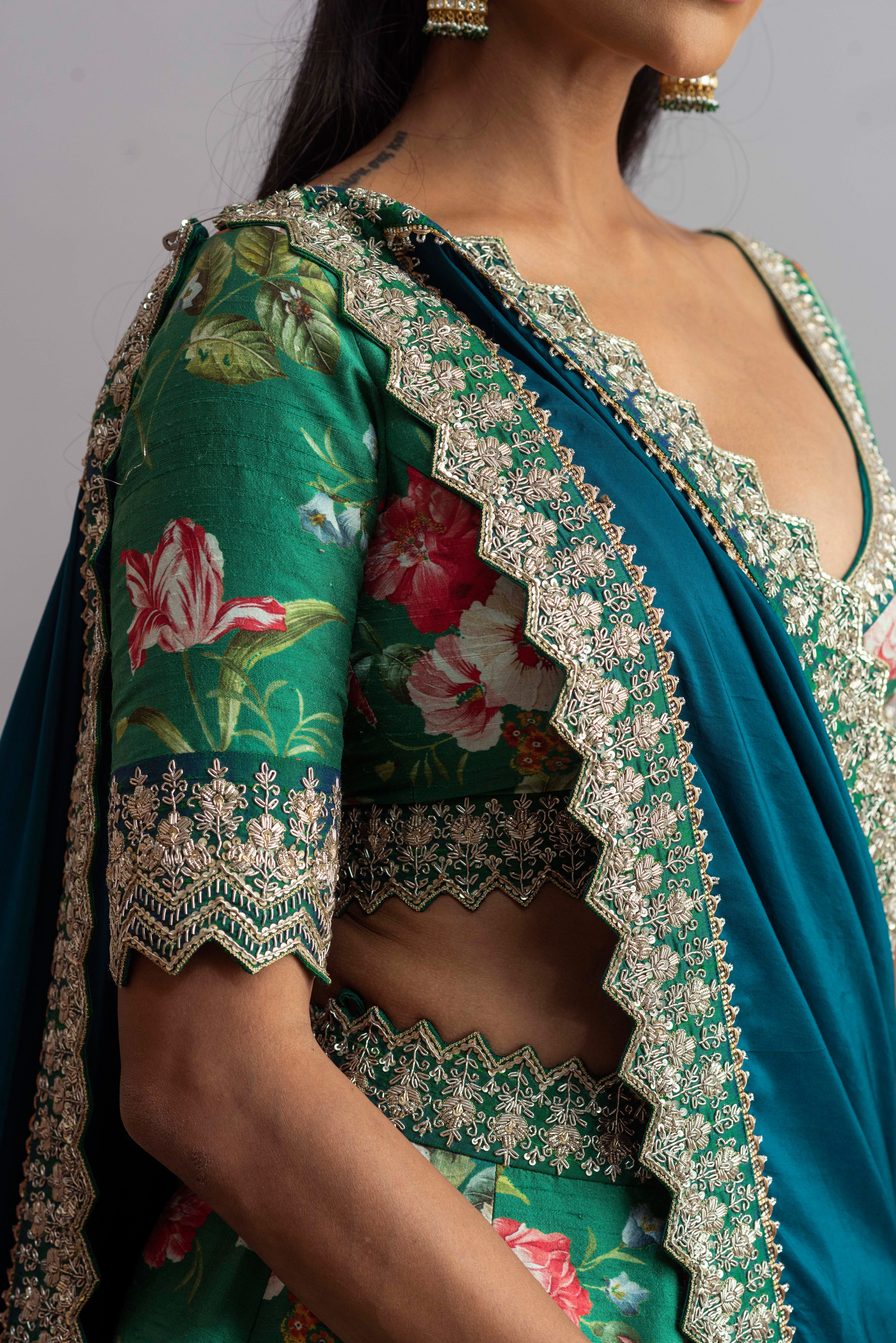 Anushree Reddy - Bebak - Emerald Green Embroidered Printed Lehenga Set