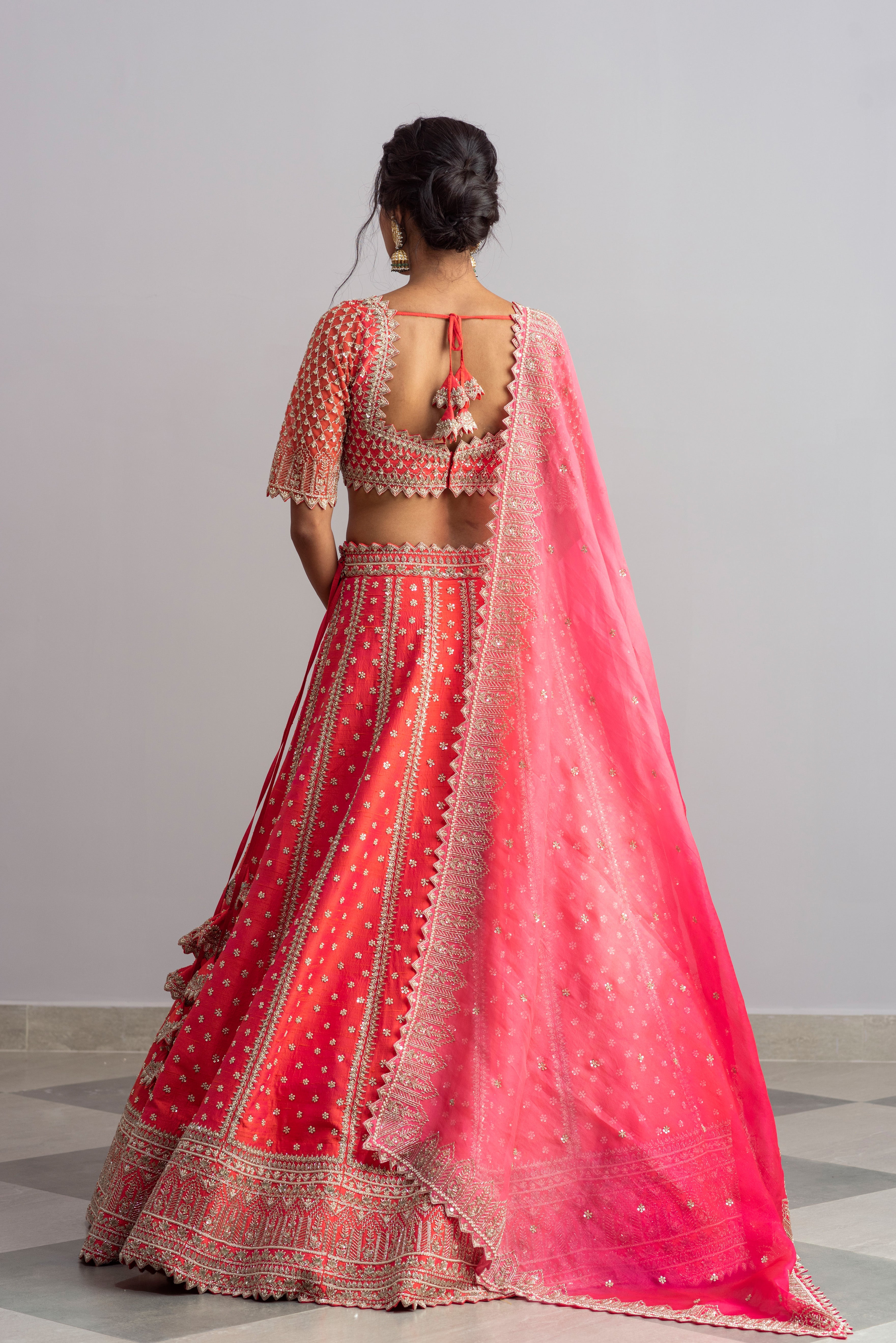 Anushree Reddy - Riwaayat - Flame Red Embroidered Lehenga Set