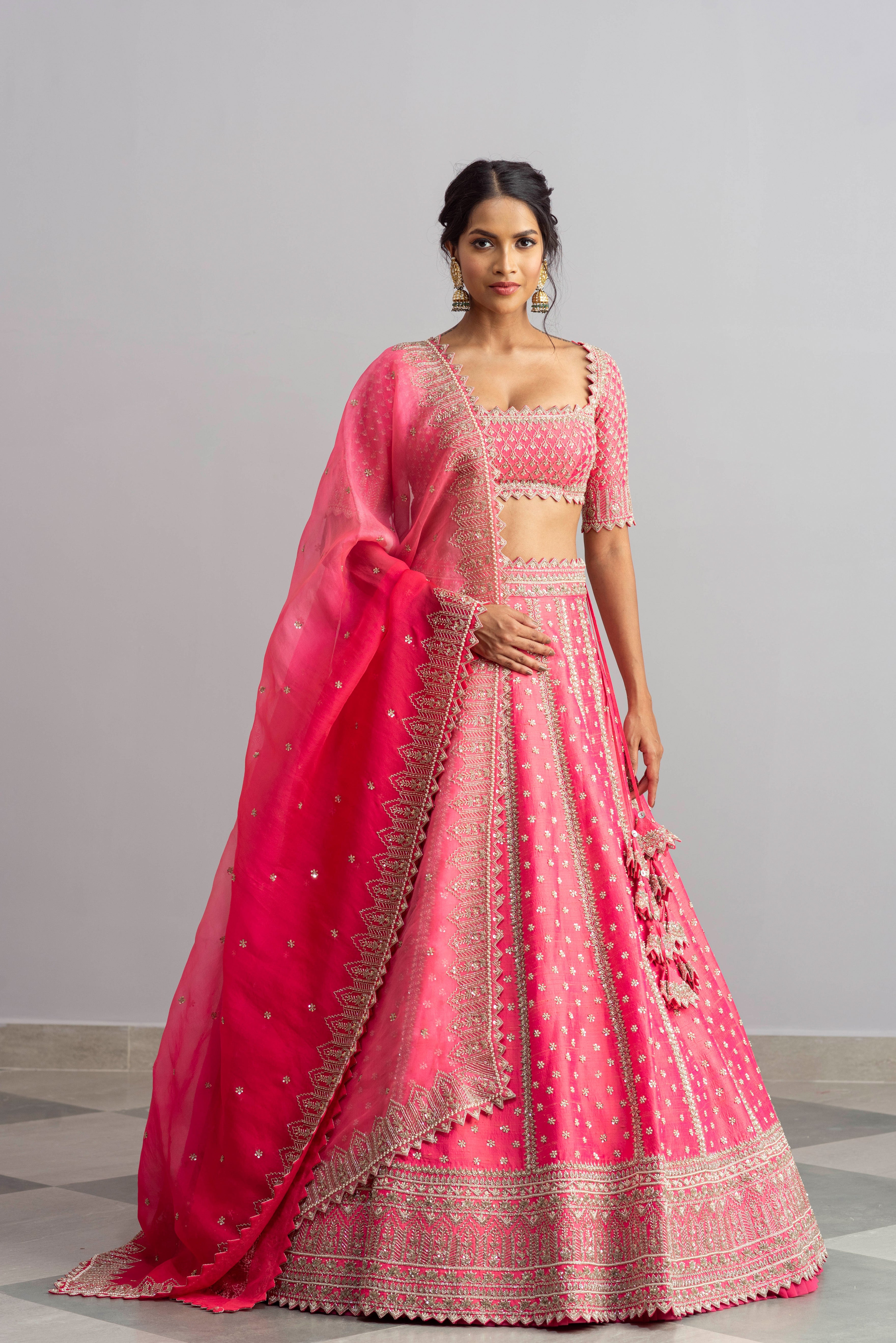 Anushree Reddy - Riwaayat - Candy Pink Embroidered Lehenga Set
