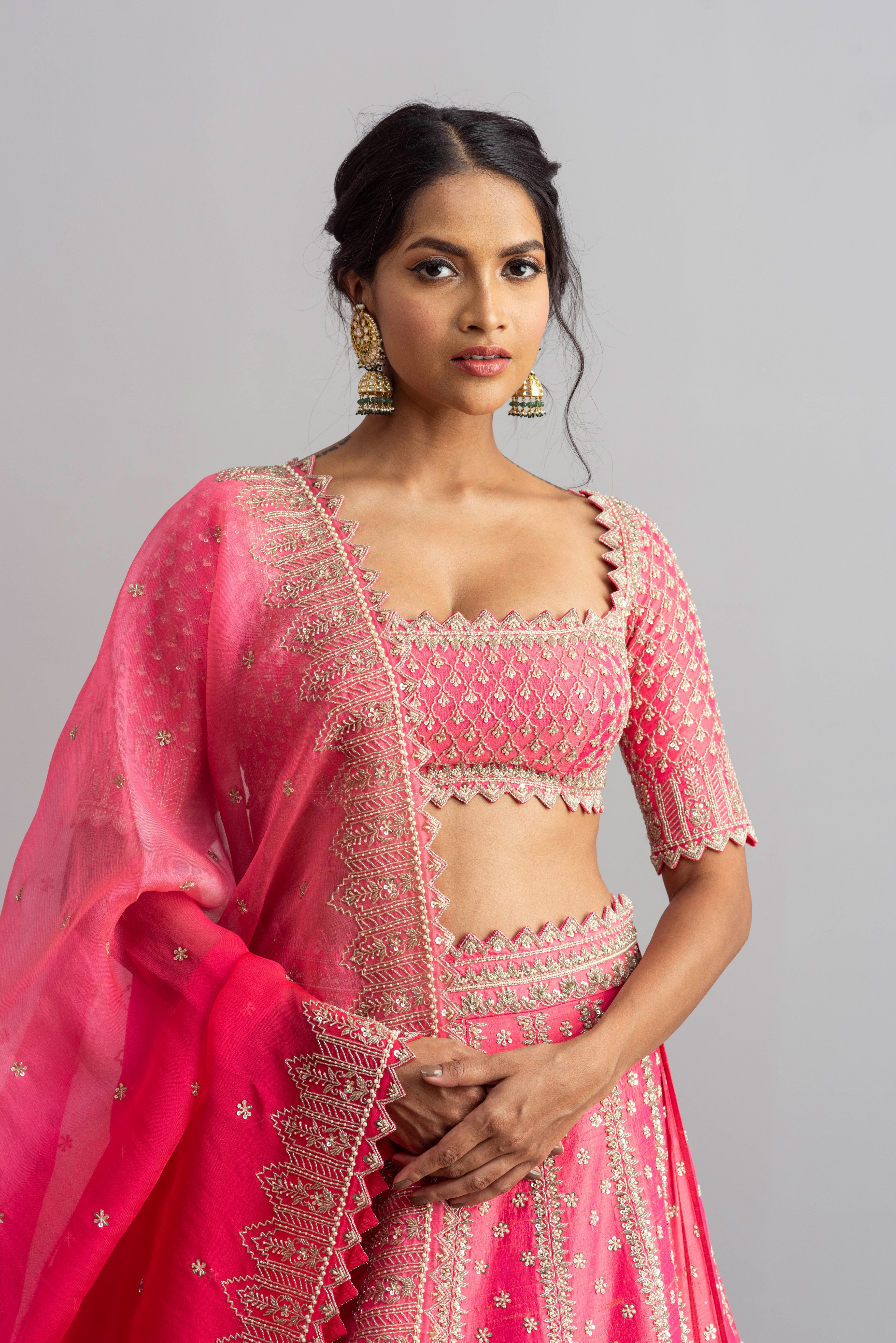 Anushree Reddy - Riwaayat - Candy Pink Embroidered Lehenga Set