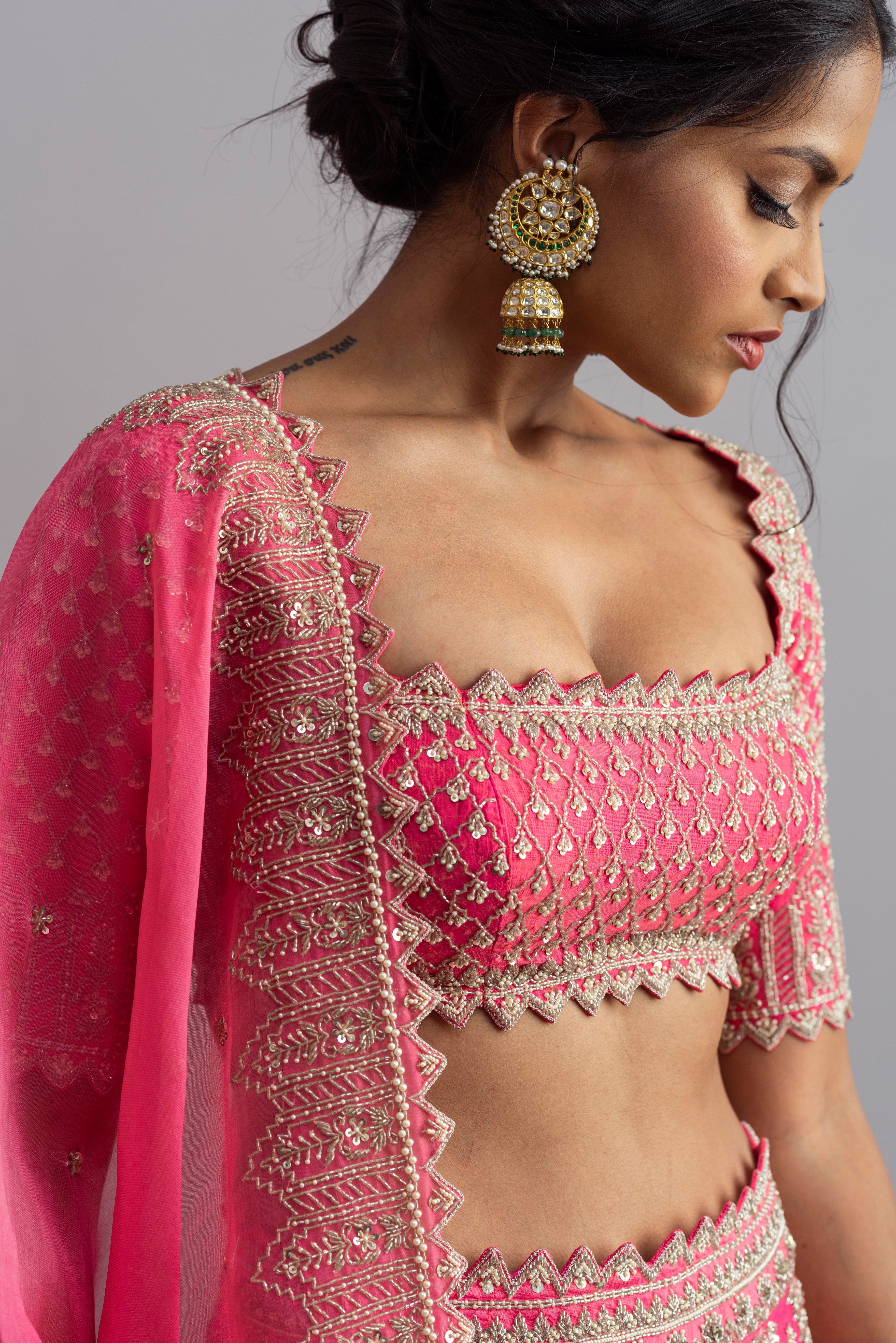 Anushree Reddy - Riwaayat - Candy Pink Embroidered Lehenga Set