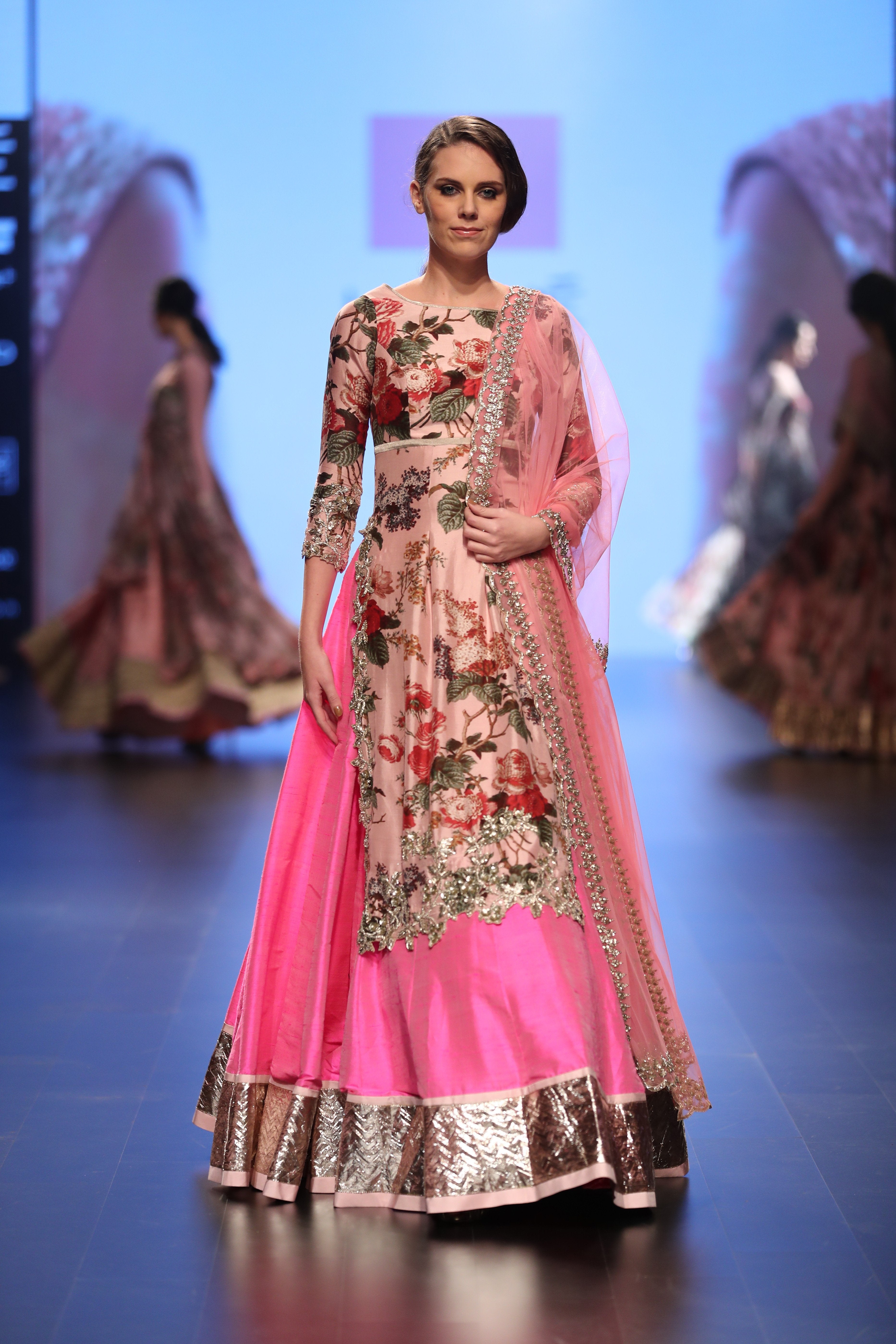 Anushree Reddy - Pink Lehenga With Floral Cut Work Peplum