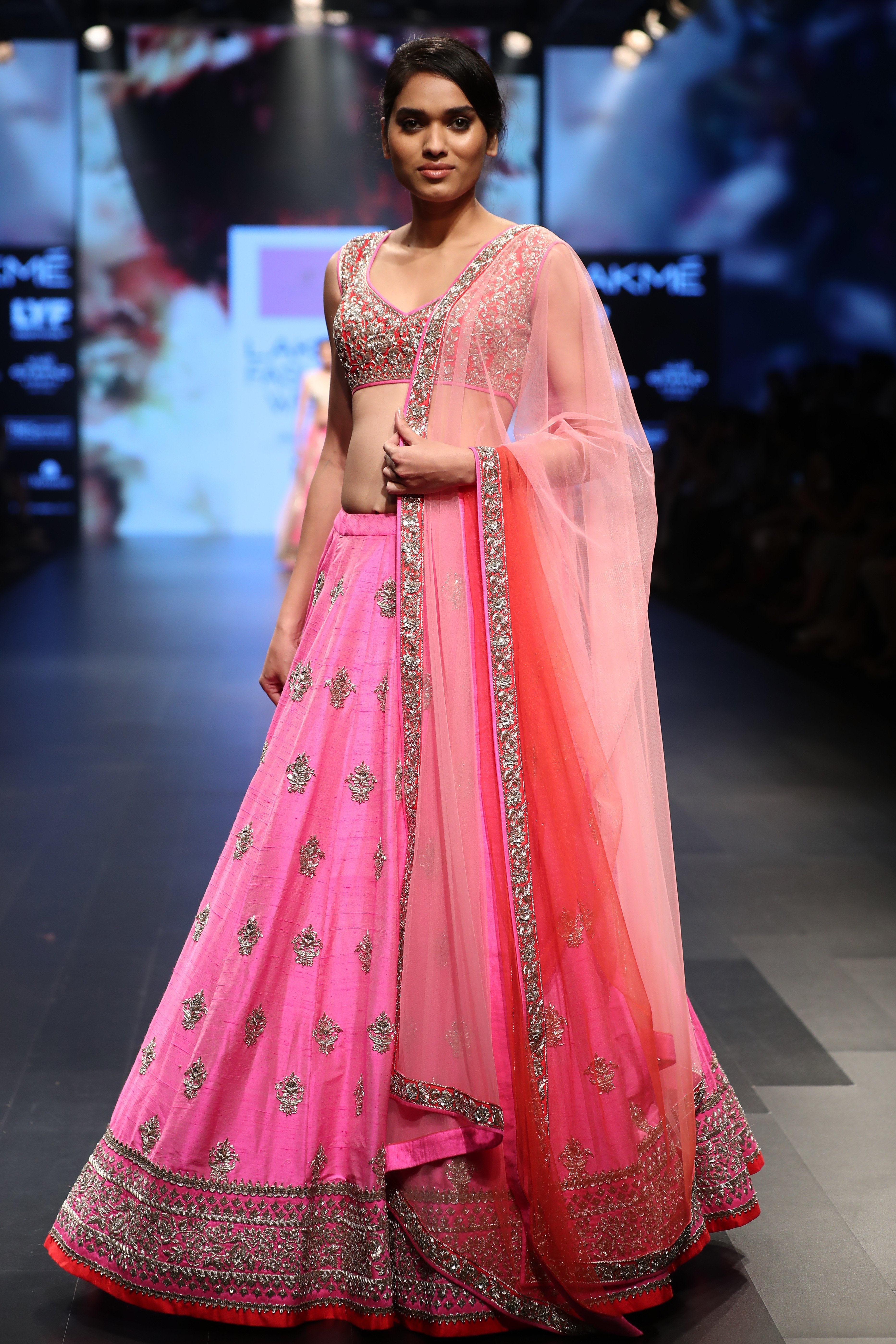 Anushree Reddy - Pink Embroidered Lehenga With Red Embroidered Blouse With Dual Shade Dupatta