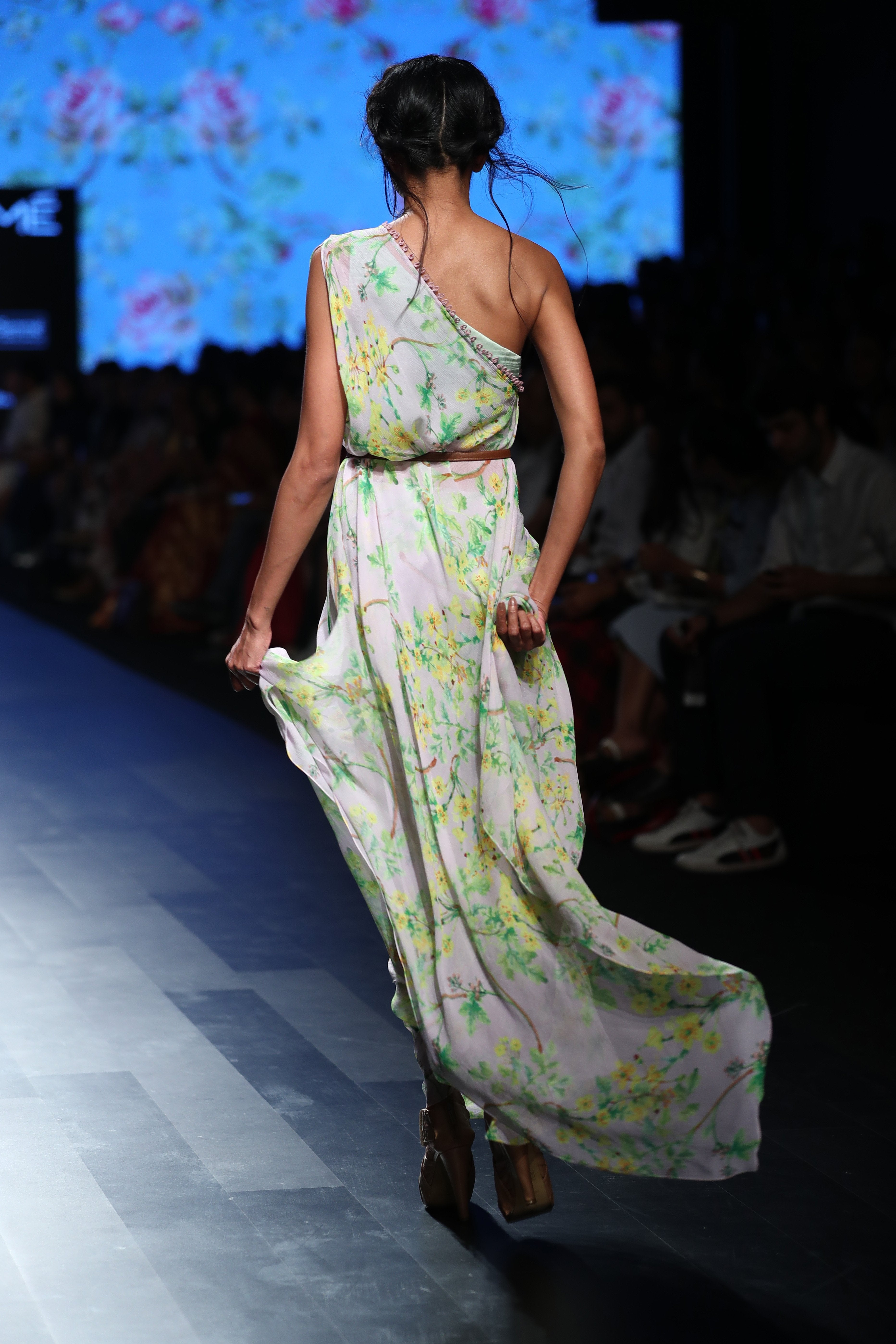 Anushree Reddy - Blue floral off-shoulder drape dress
