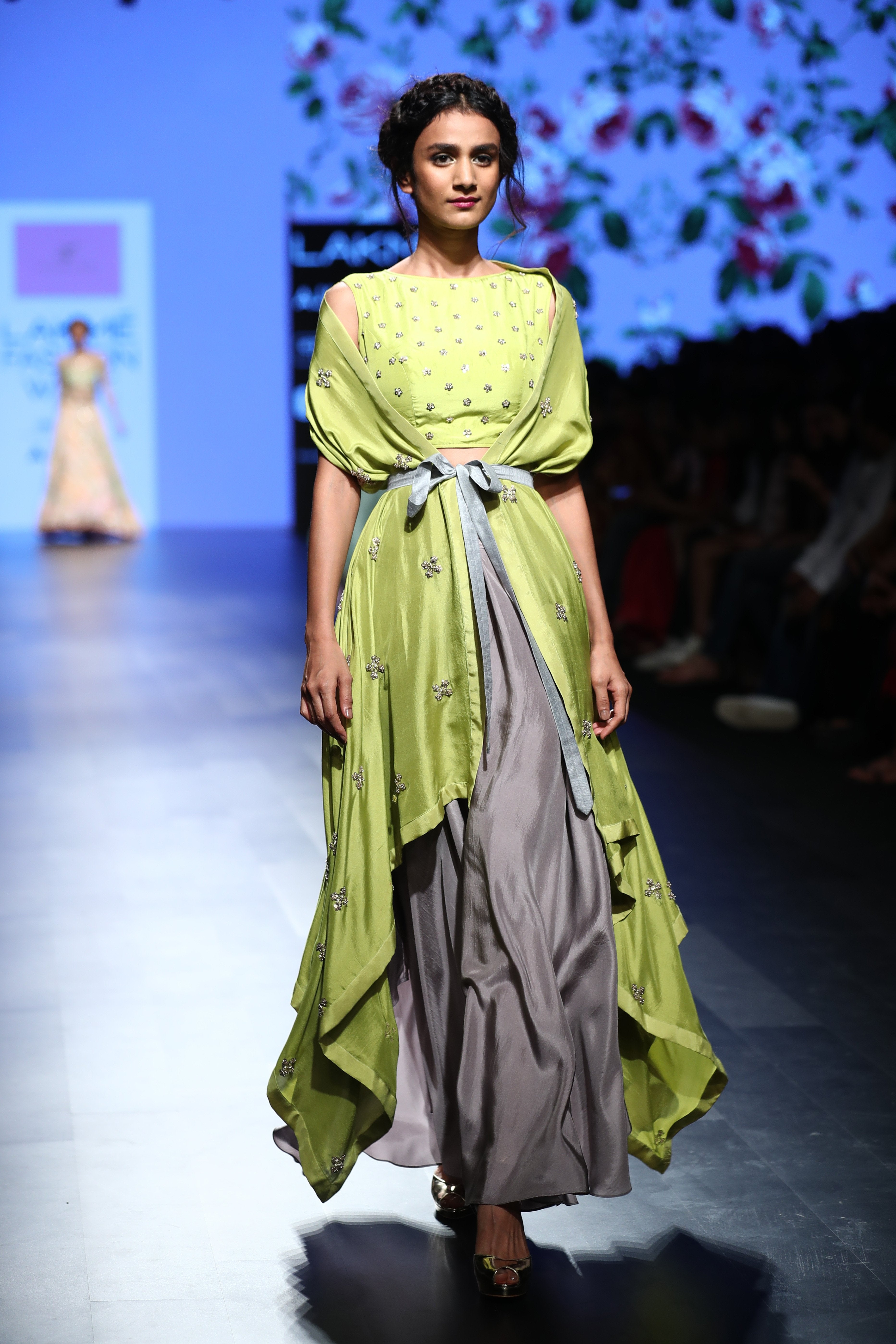 Anushree Reddy - Green cape with crop top and grey pants