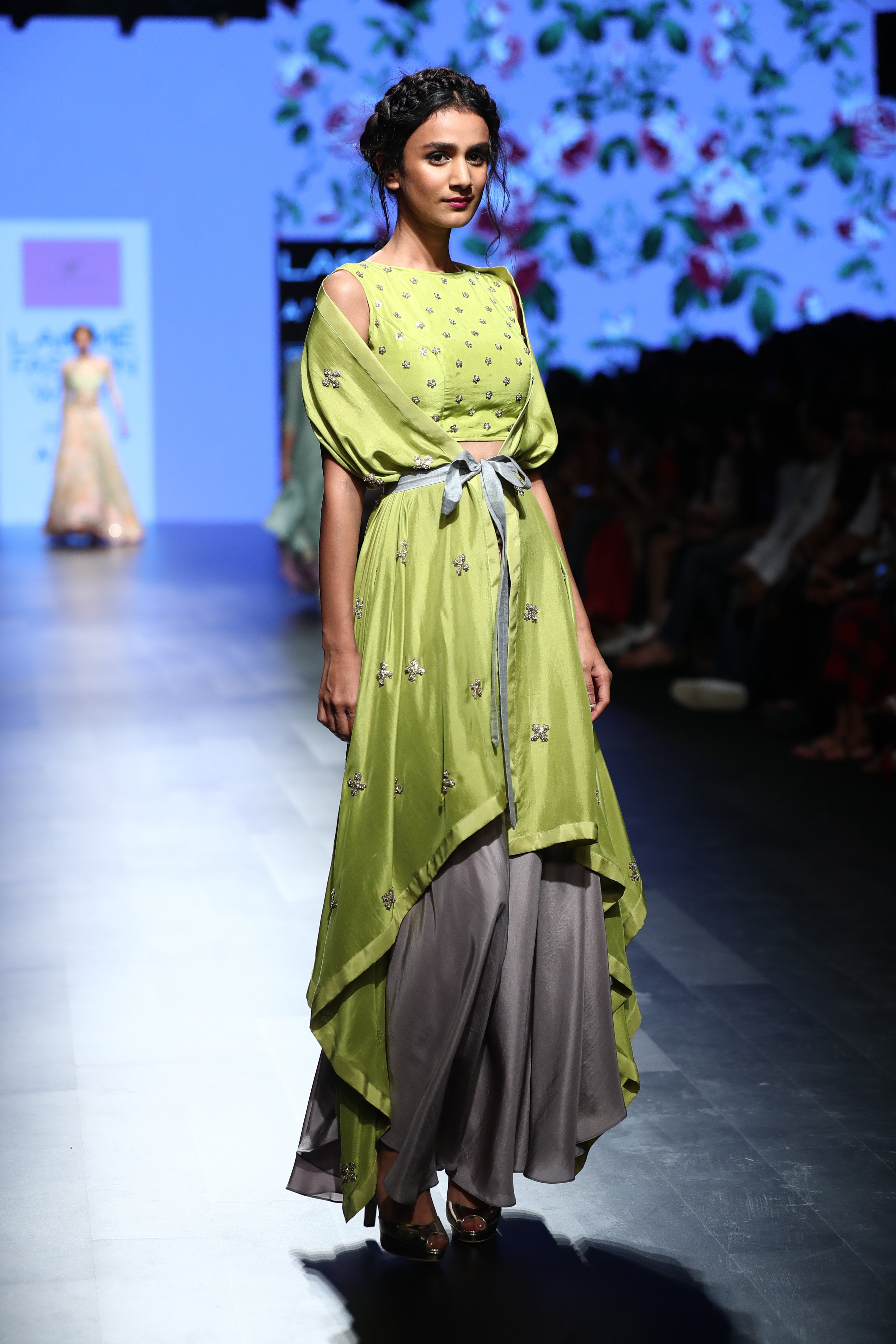 Anushree Reddy - Green cape with crop top and grey pants