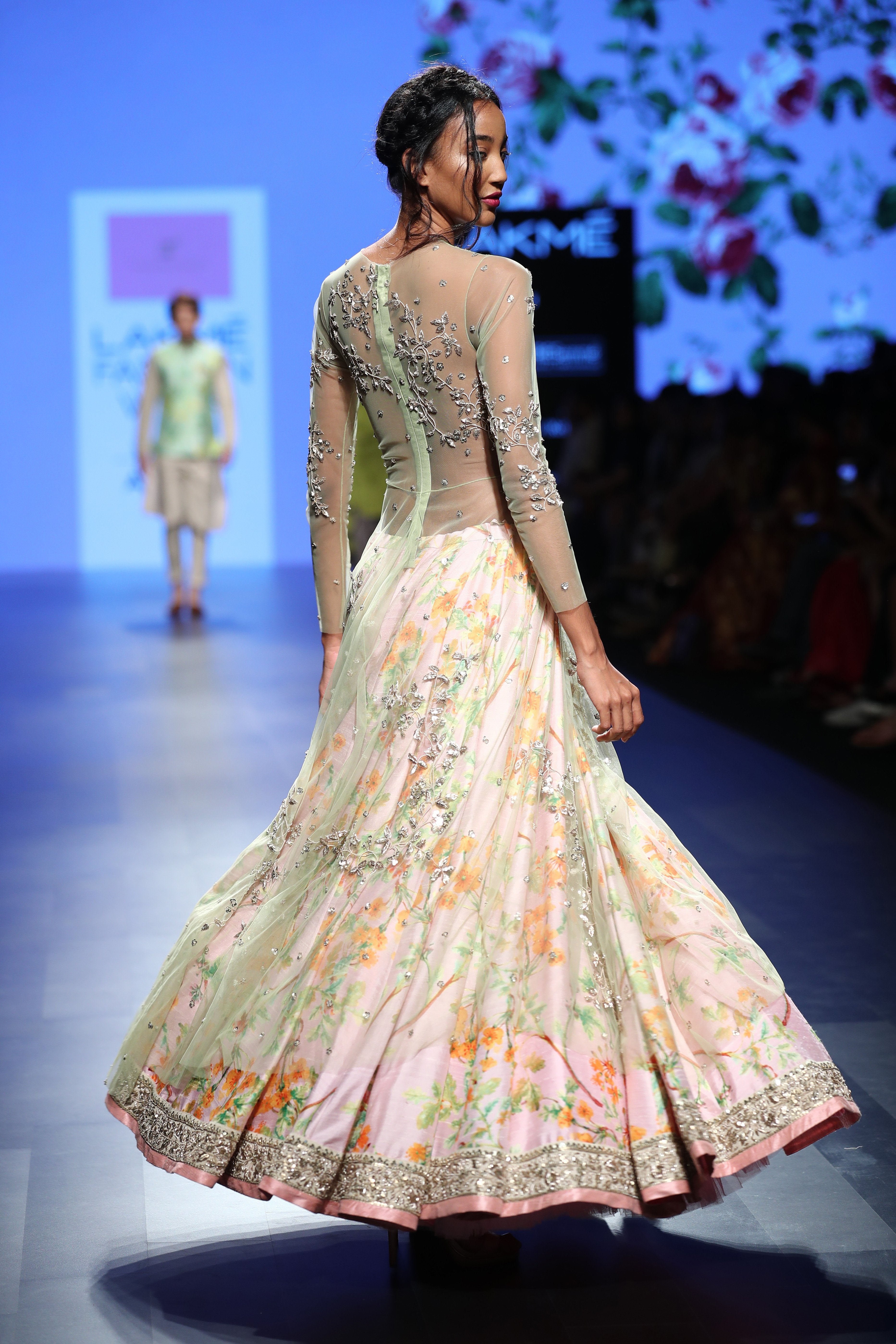 Anushree Reddy - Pink floral lehenga with embroidered jacket