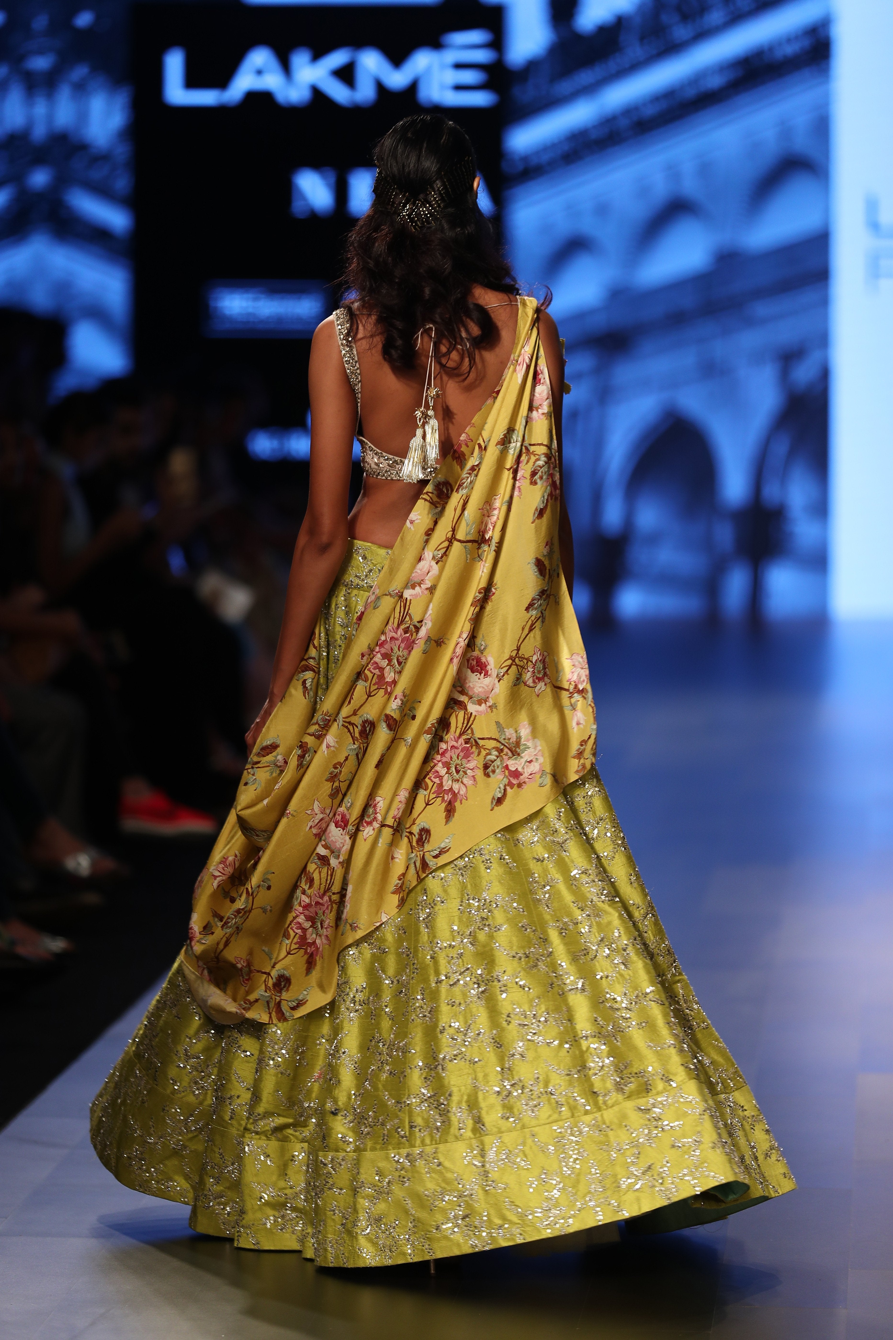 Anushree Reddy - Embroidered yellow lehenga with a floral dupatta