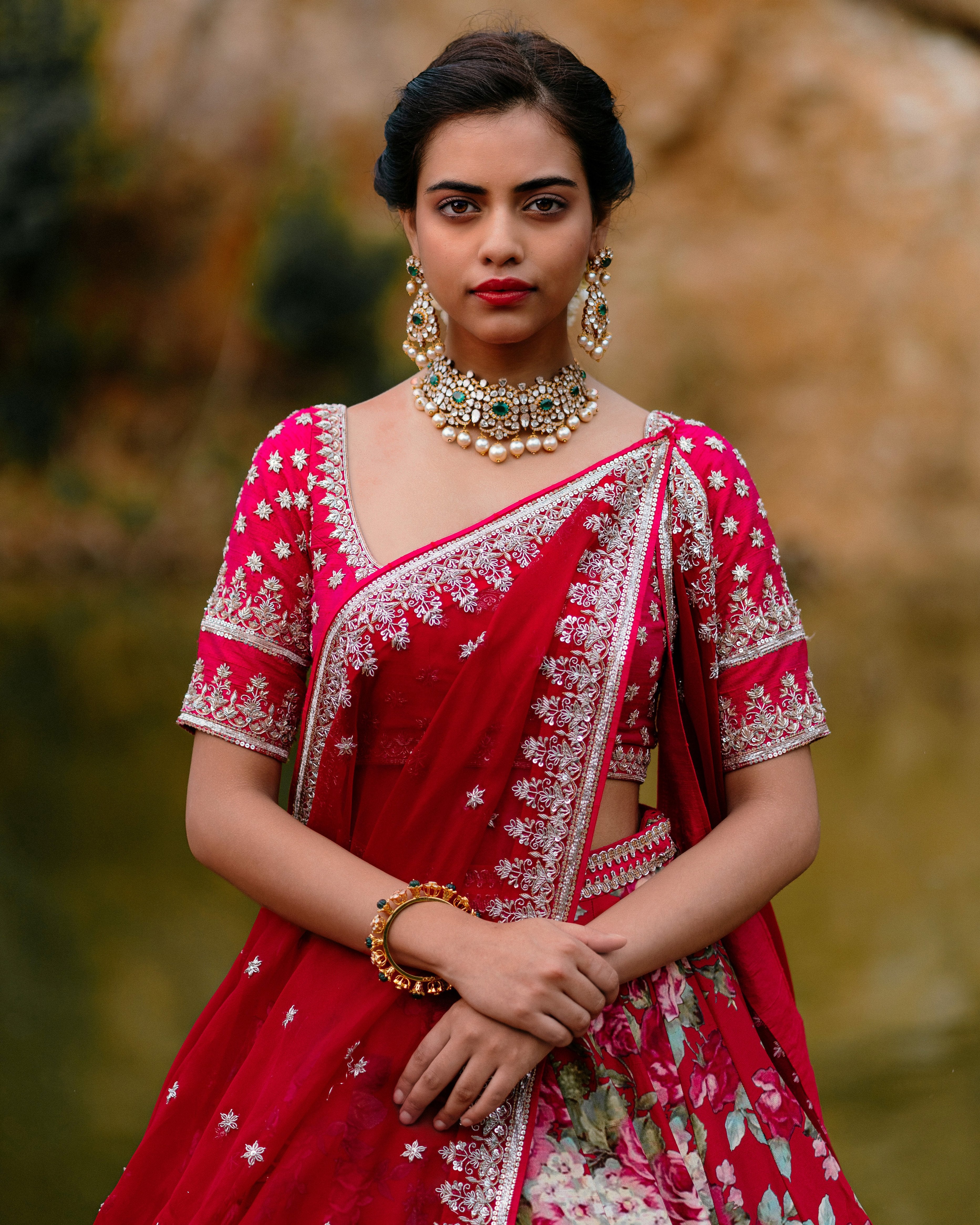 Anushree Reddy - Vermillion Red Chanderi Silk Printed Lehenga Set