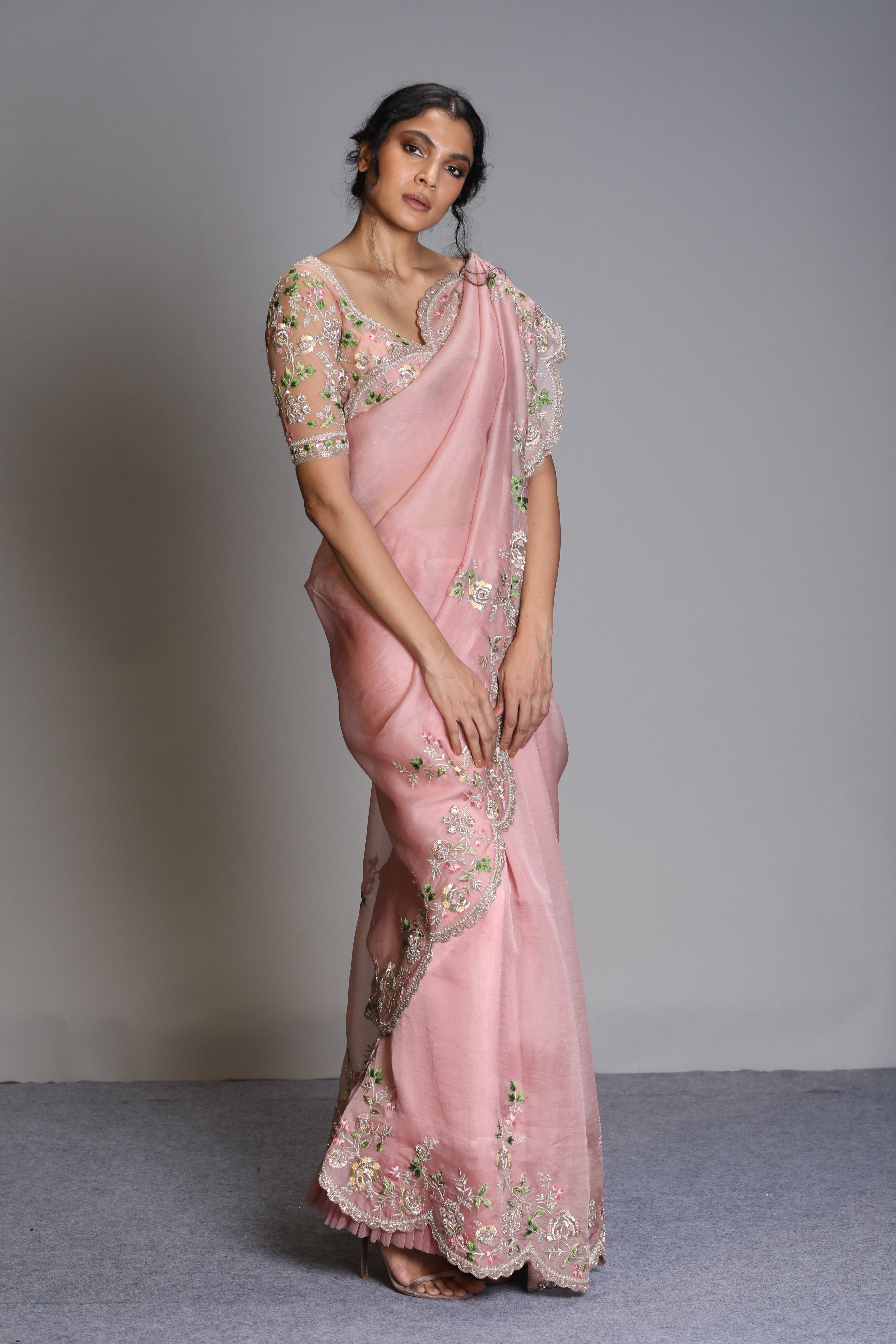 Anushree Reddy - Shamam - Dusty Rose Organza Saree with Embroidered Blouse