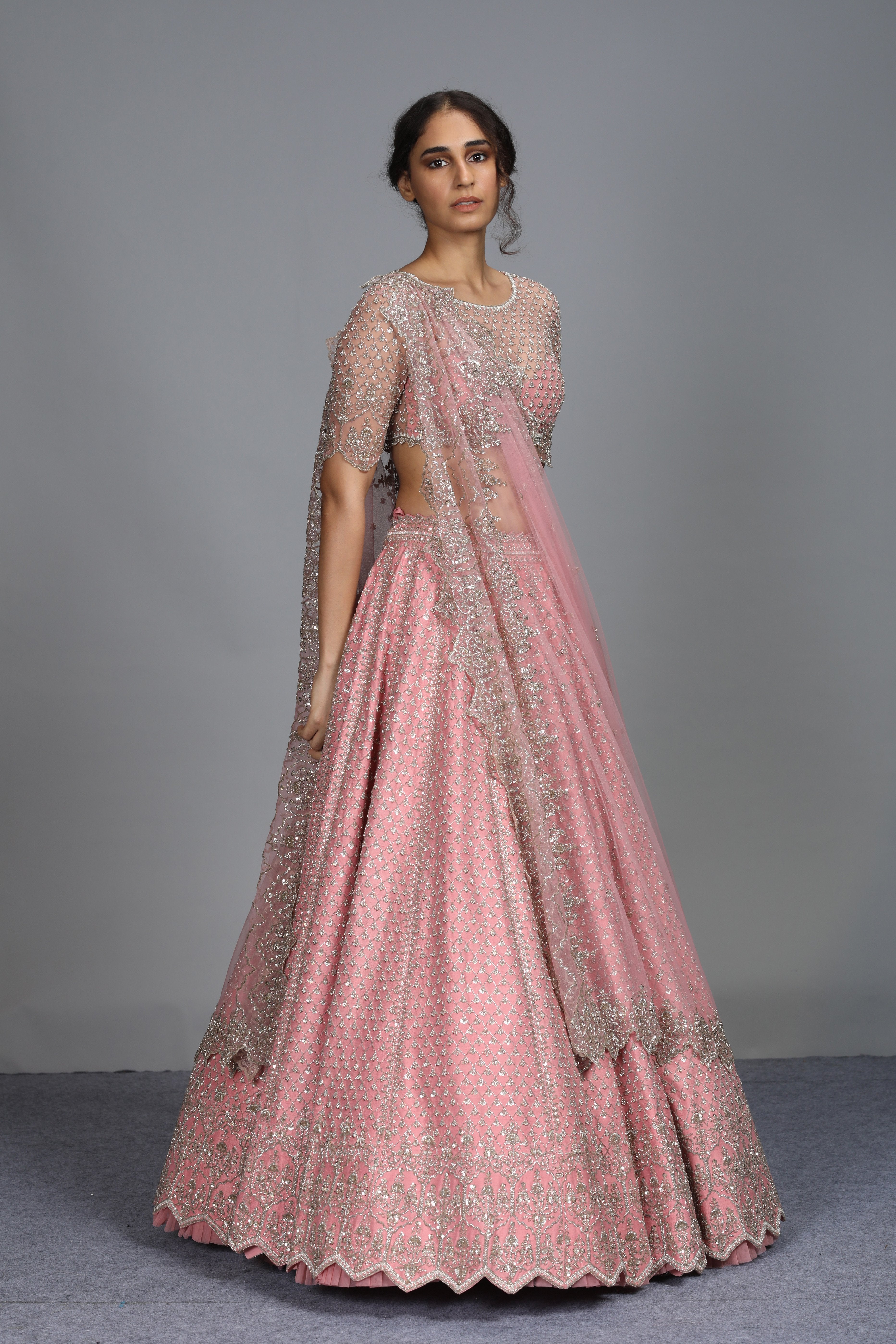 Anushree Reddy - Nazia 1 - Blossom Pink Raw Silk Embroidered Lehenga Set