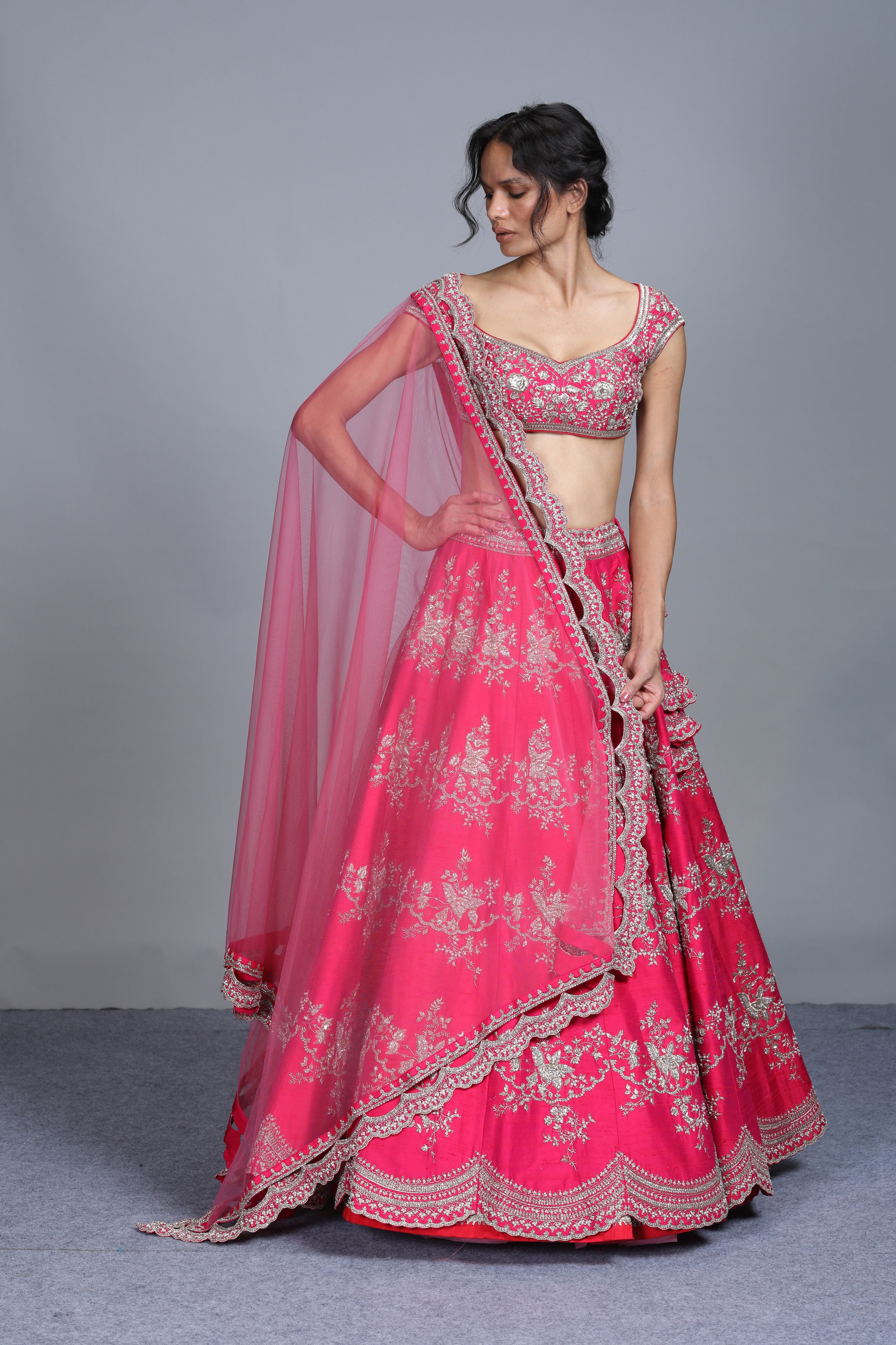 Anushree Reddy - Shama - Hot Pink Raw Silk Embroidered Lehenga Set