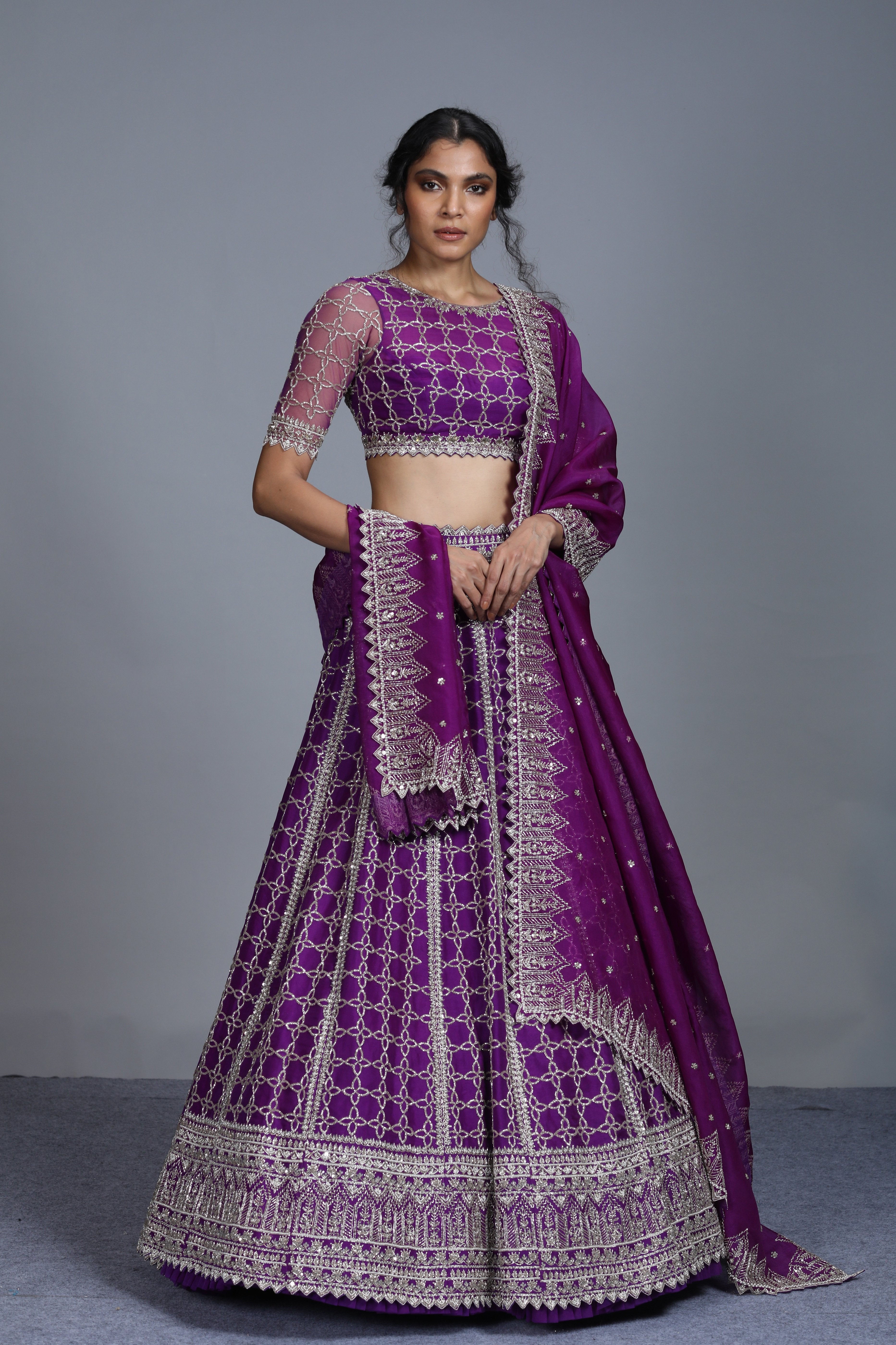 Anushree Reddy - Lyla - Purple Organza Embroidered Lehenga Set