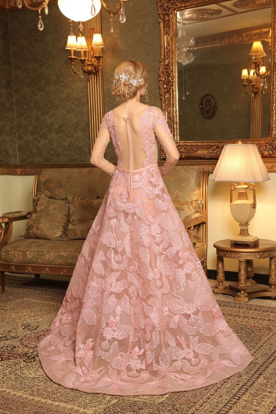 CY Amit GT Pink Hand Embroidered Rosamund Gown Back 1