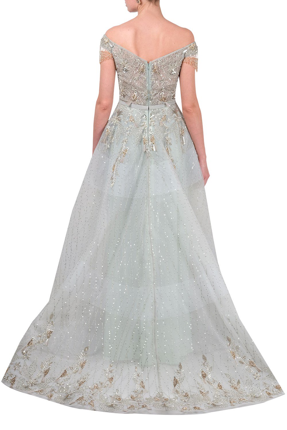 CY Amit GT Sea Green Embroidered Gown Back 1