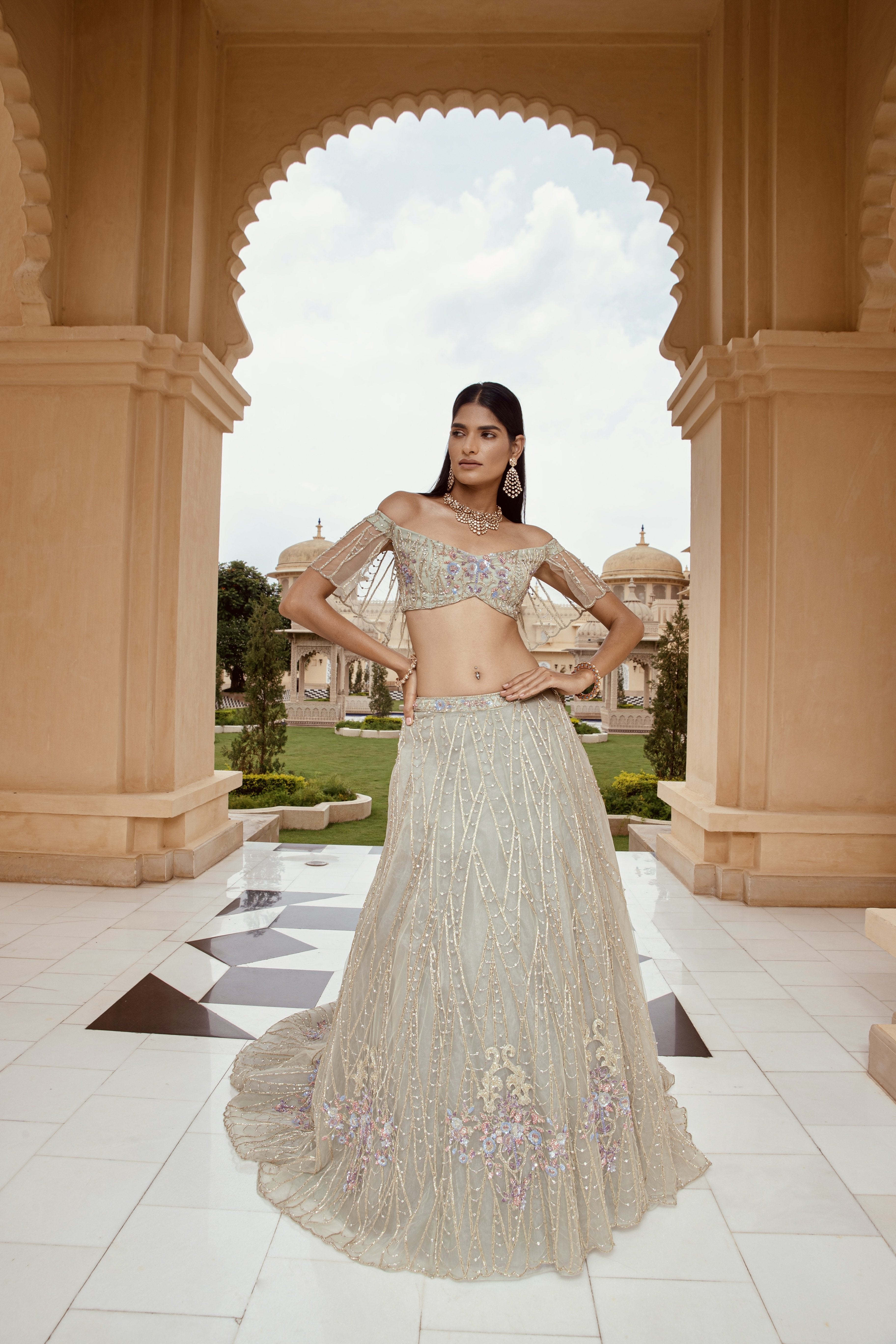 CY Amit GT Sea Green Scintilla Lehenga Set Front 1