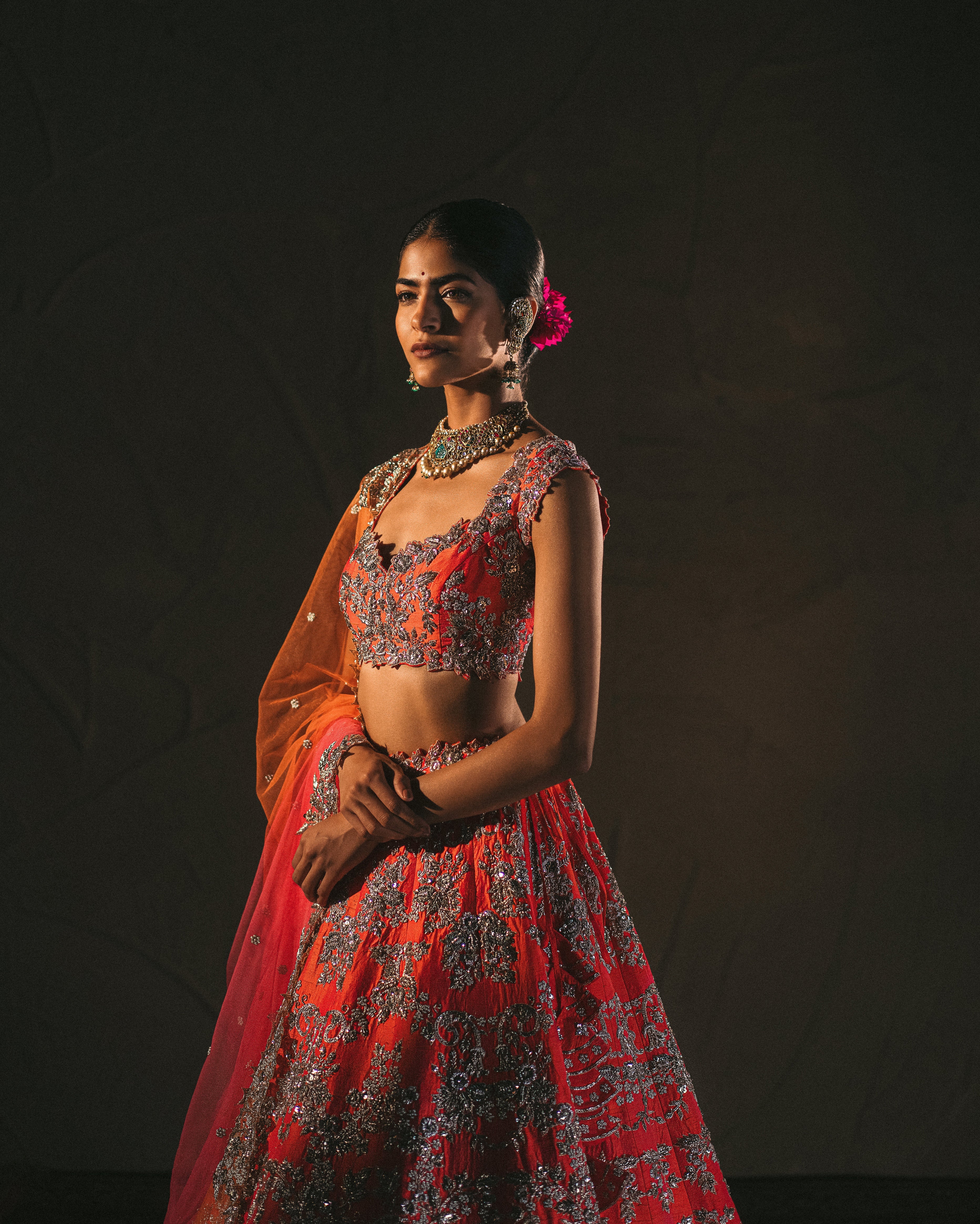 Anushree Reddy - Mihira - Orange Embroidered Lehenga Set