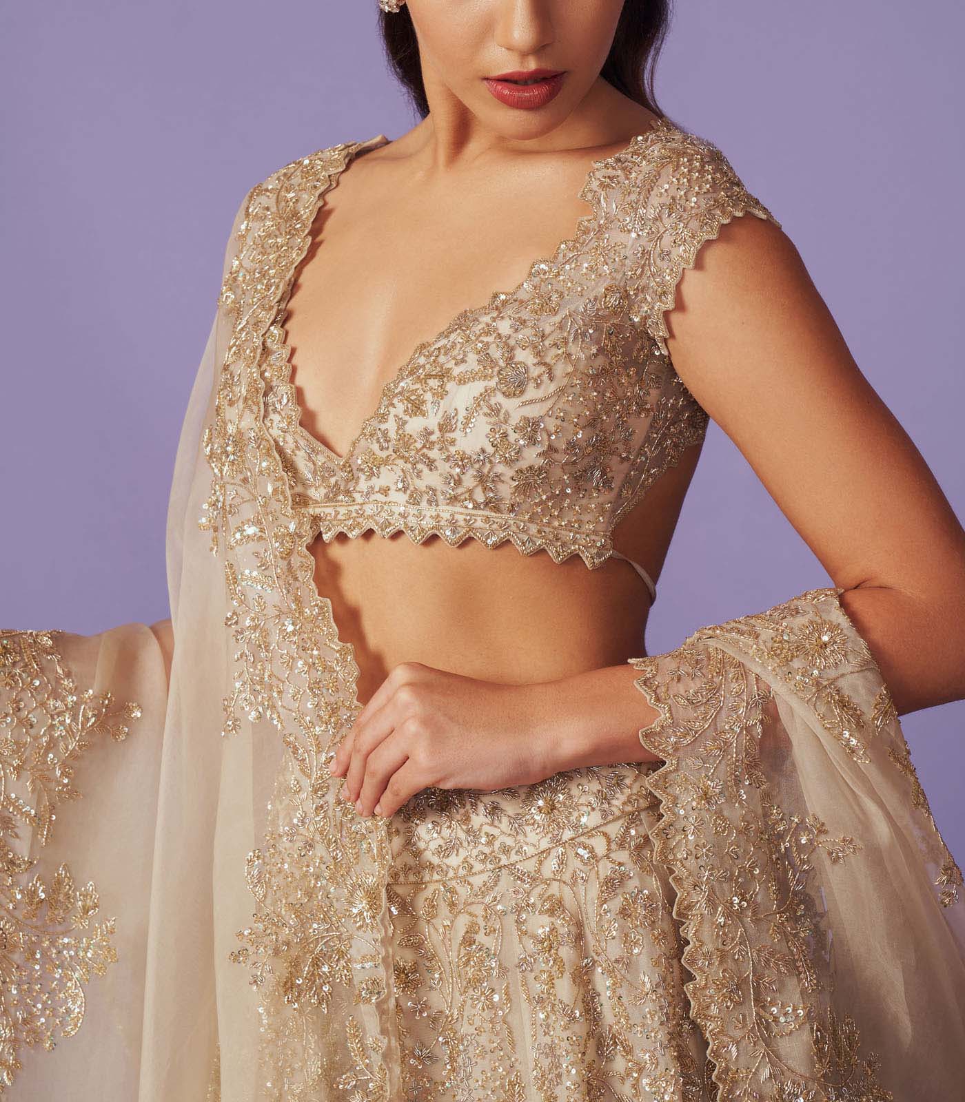 CY Anushree Reddy Inara Ivory Lehenga Set Closeup 1