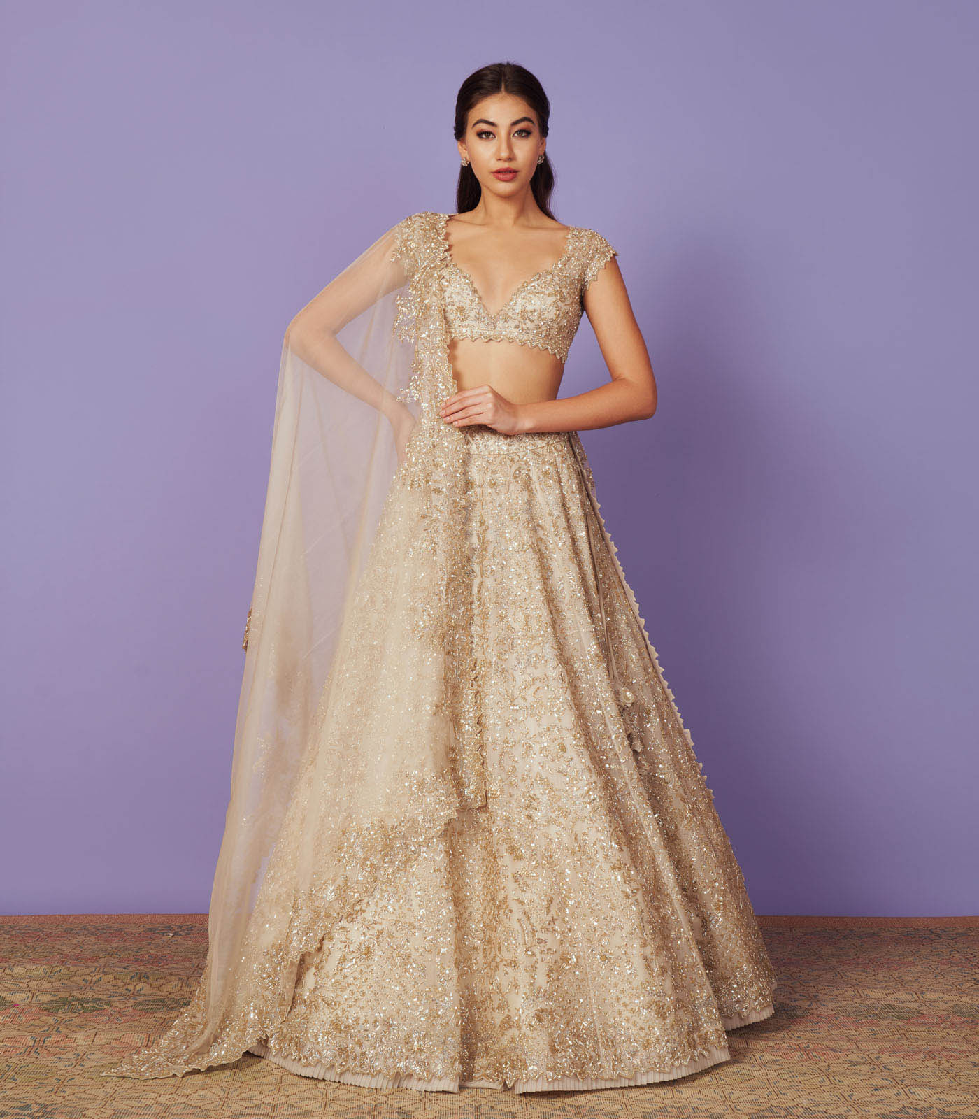 CY Anushree Reddy Inara Ivory Lehenga Set Front 1