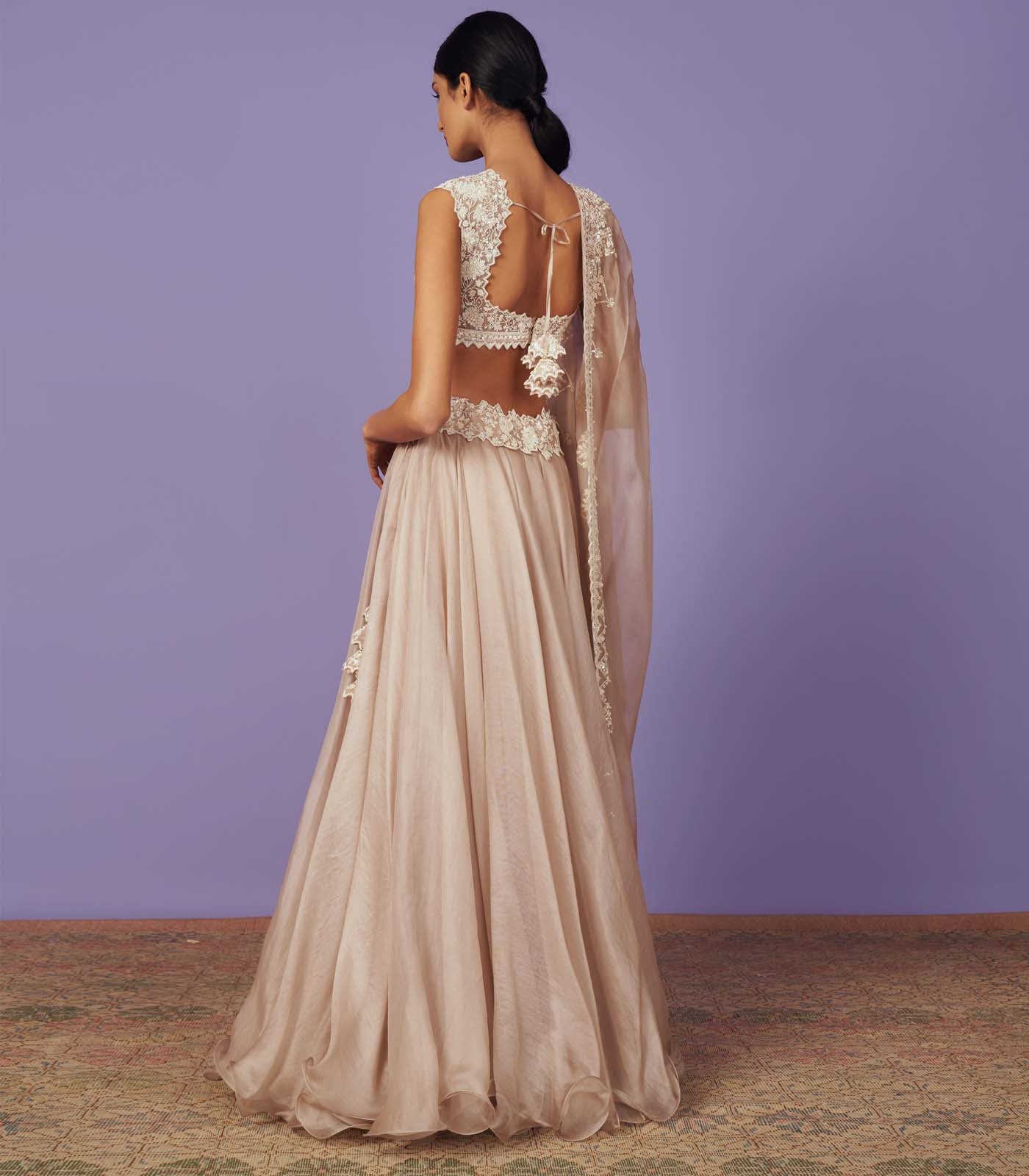 CY Anushree Reddy Maryul Grey Lehenga Set Back 1