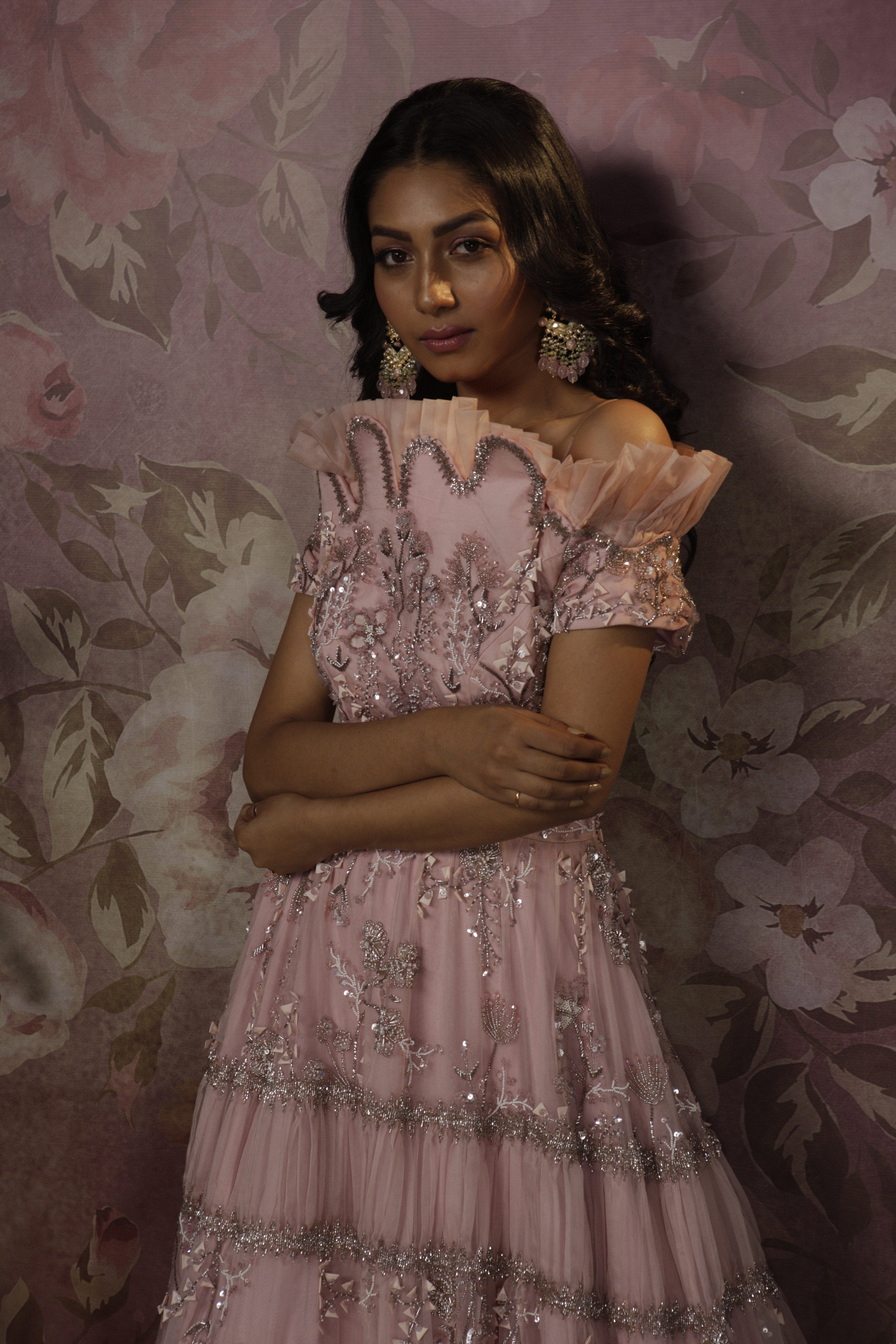 Bindani by Jigar & Nikita - Hand Embroidered Powder Pink Cocktail Gown
