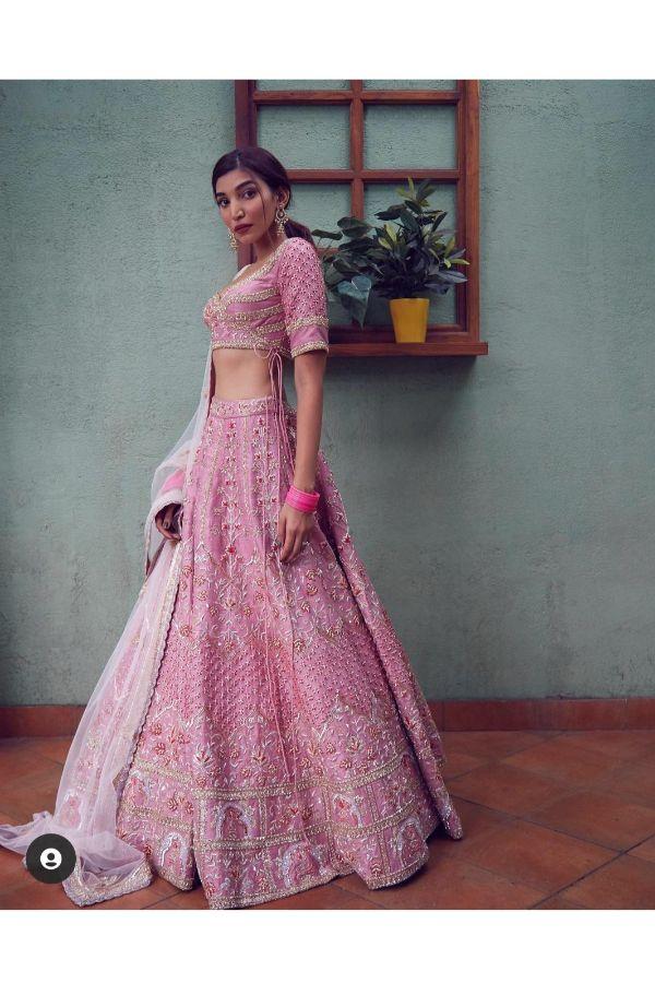 Bindani by Jigar & Nikita - Hand Embroidered Pink Mauve Lehenga Set