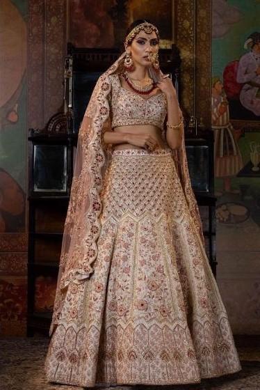 Bindani by Jigar & Nikita - Hand Embroidered Peaarl White Lehenga Set