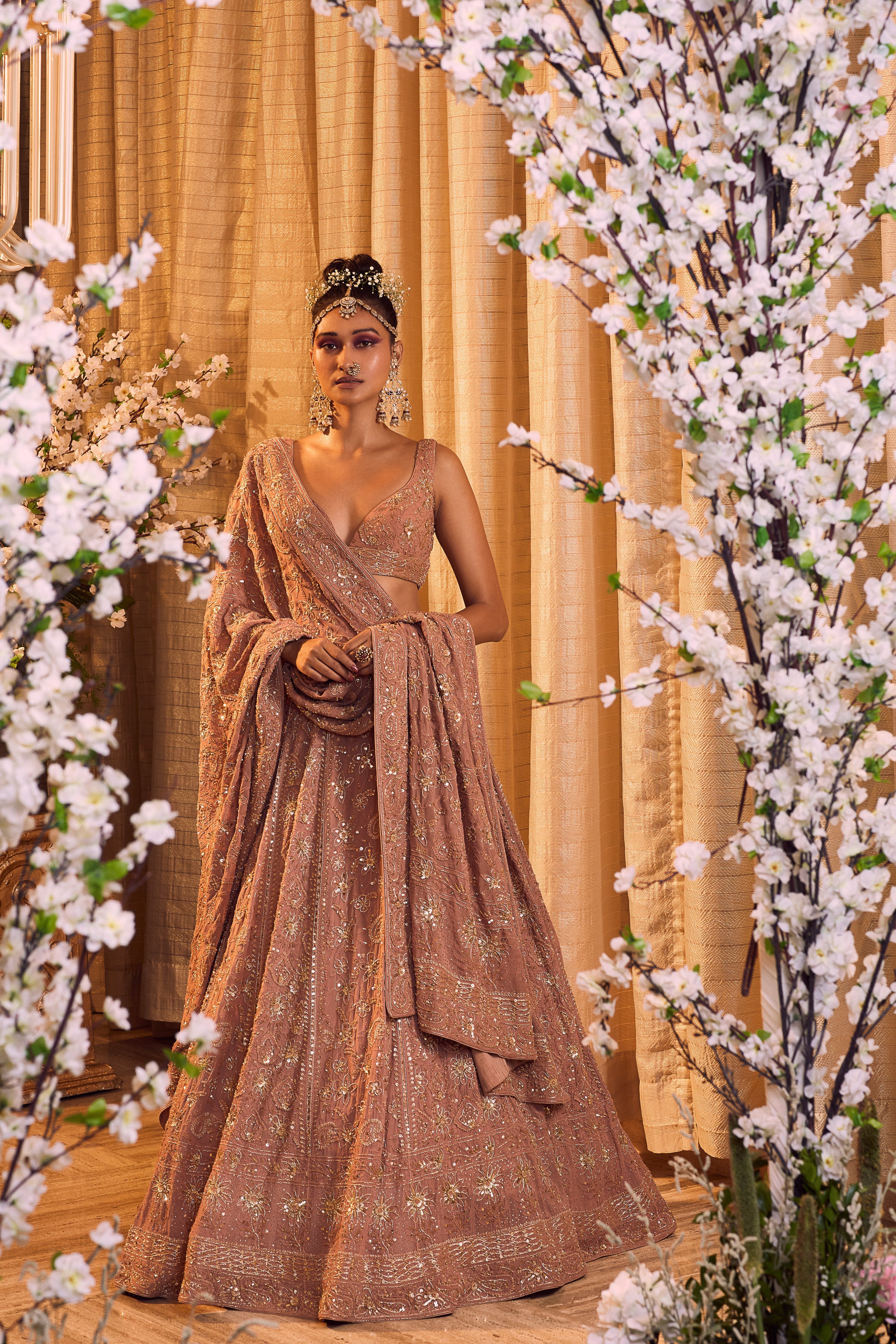 Bindani by Jigar & Nikita - Sandstone Hand Embroidered Lehenga Set