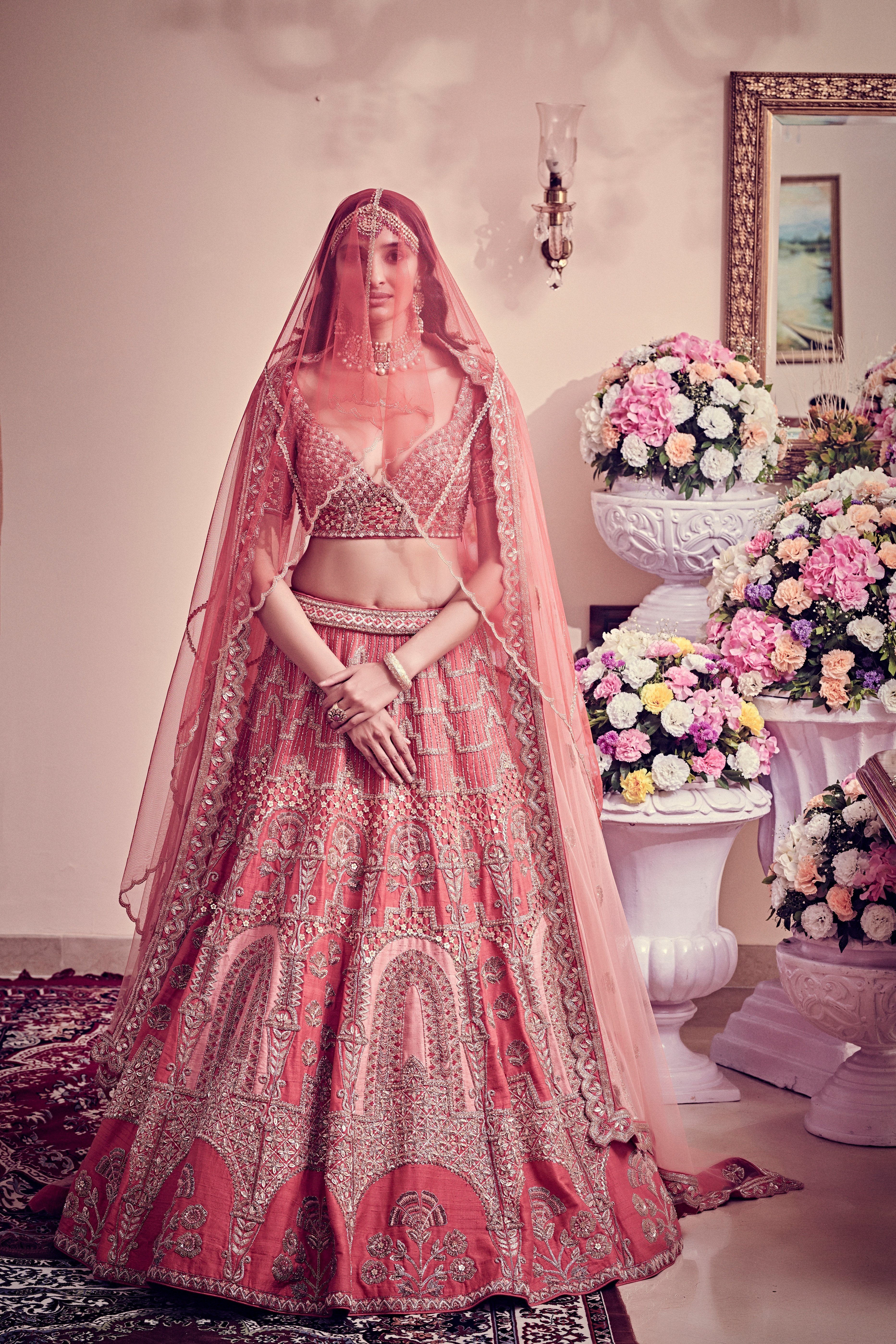 Bindani by Jigar & Nikita - Scarlet Red Hand Embroidered Lehenga Set