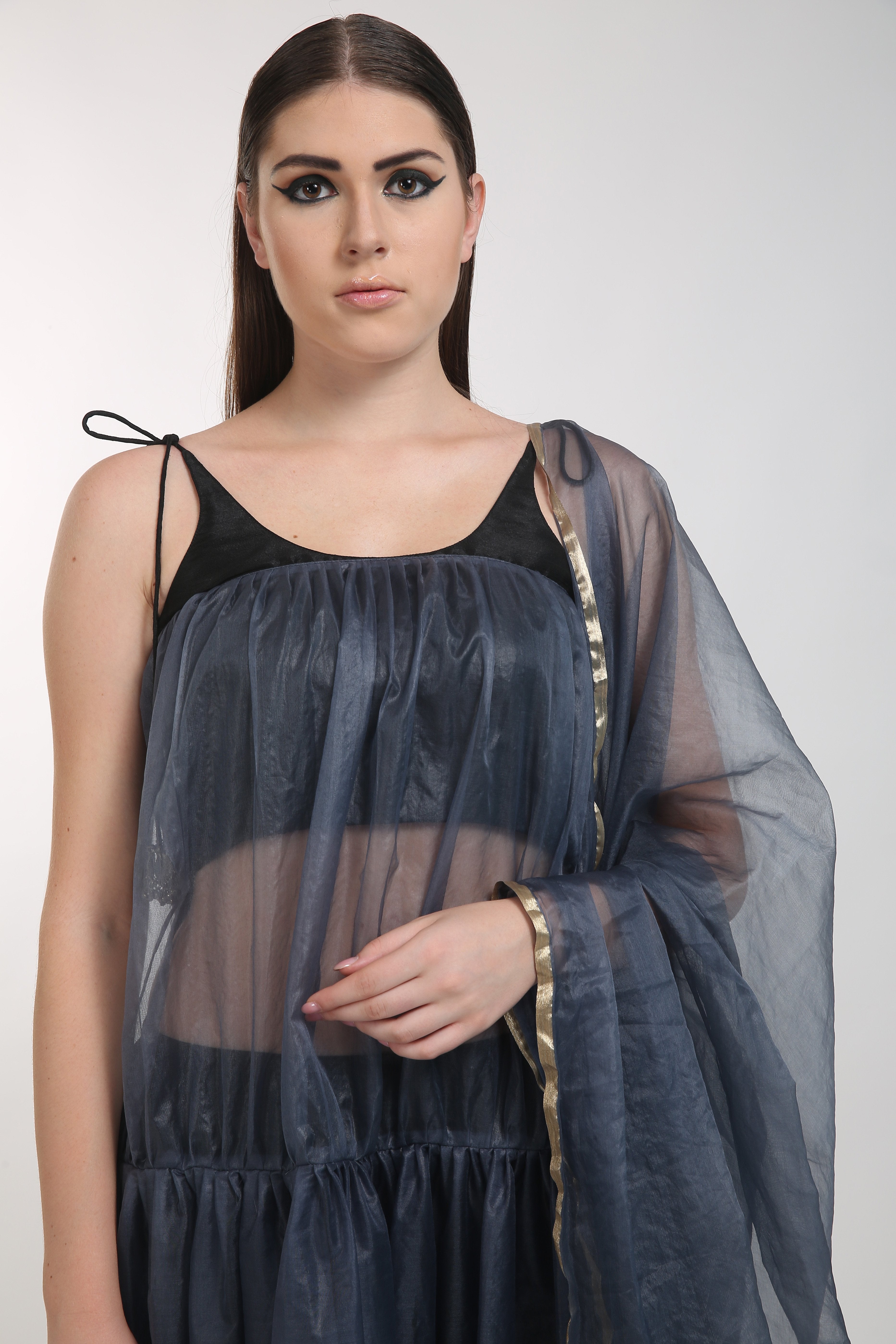 Bhagyashree Singh Raghuwanshi - Black Organza Tiered Kurta Set