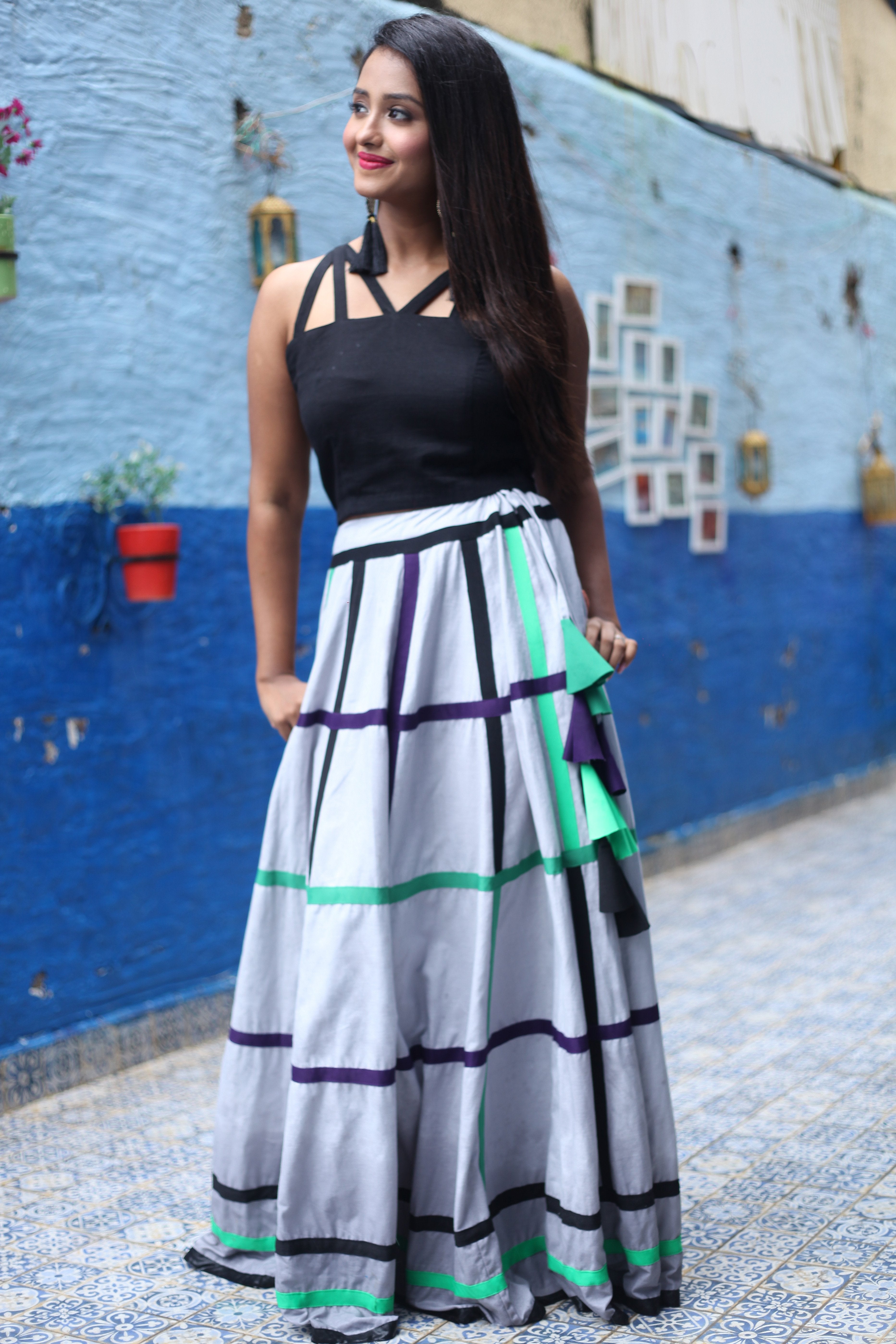 Bhagyashree Singh Raghuwanshi - Stripes Skirt & Crop Top Set