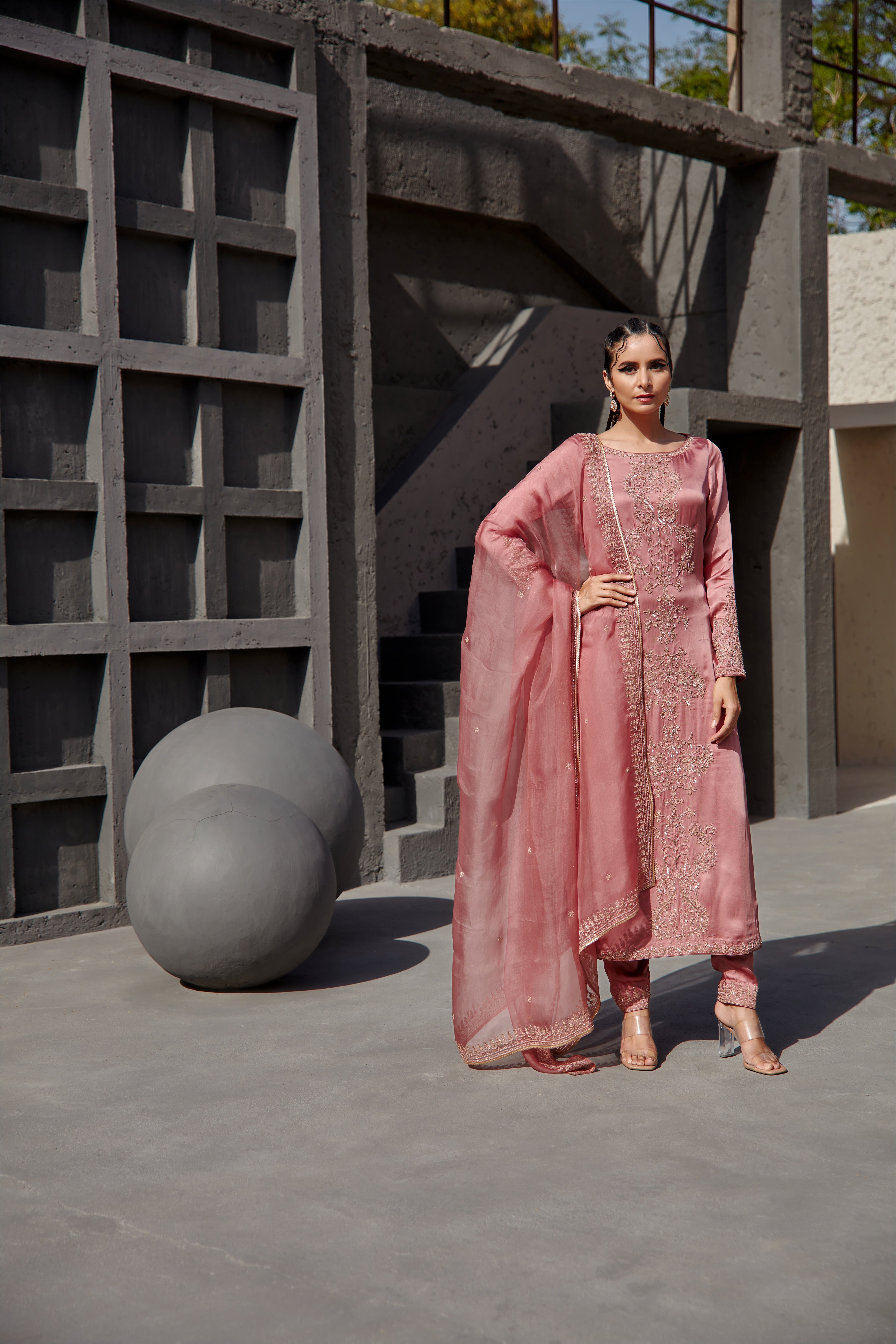Jigar Mali - Aurora Pink Straight Suit Set