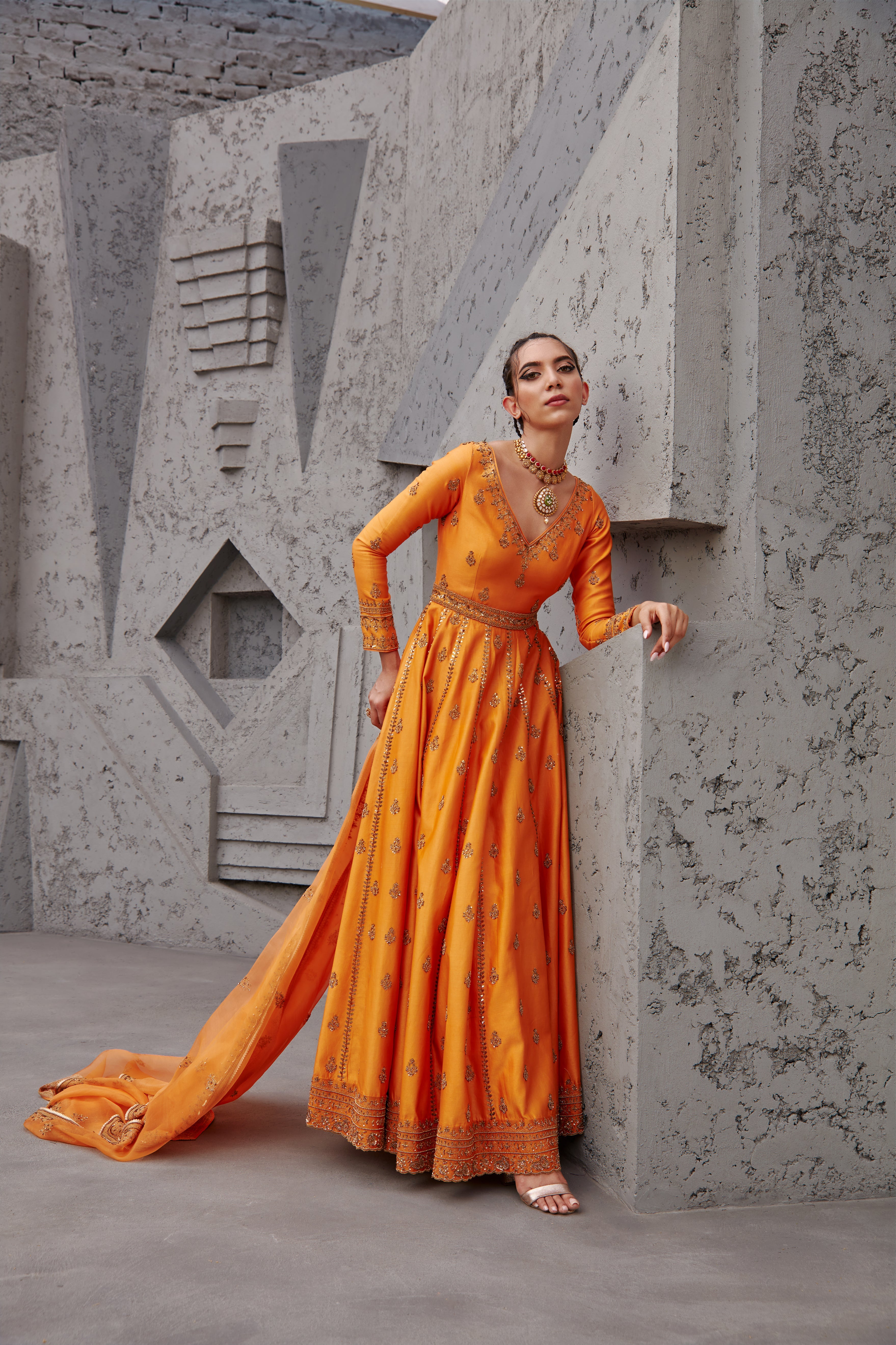 Jigar Mali - Dark Orange Anarkali Set