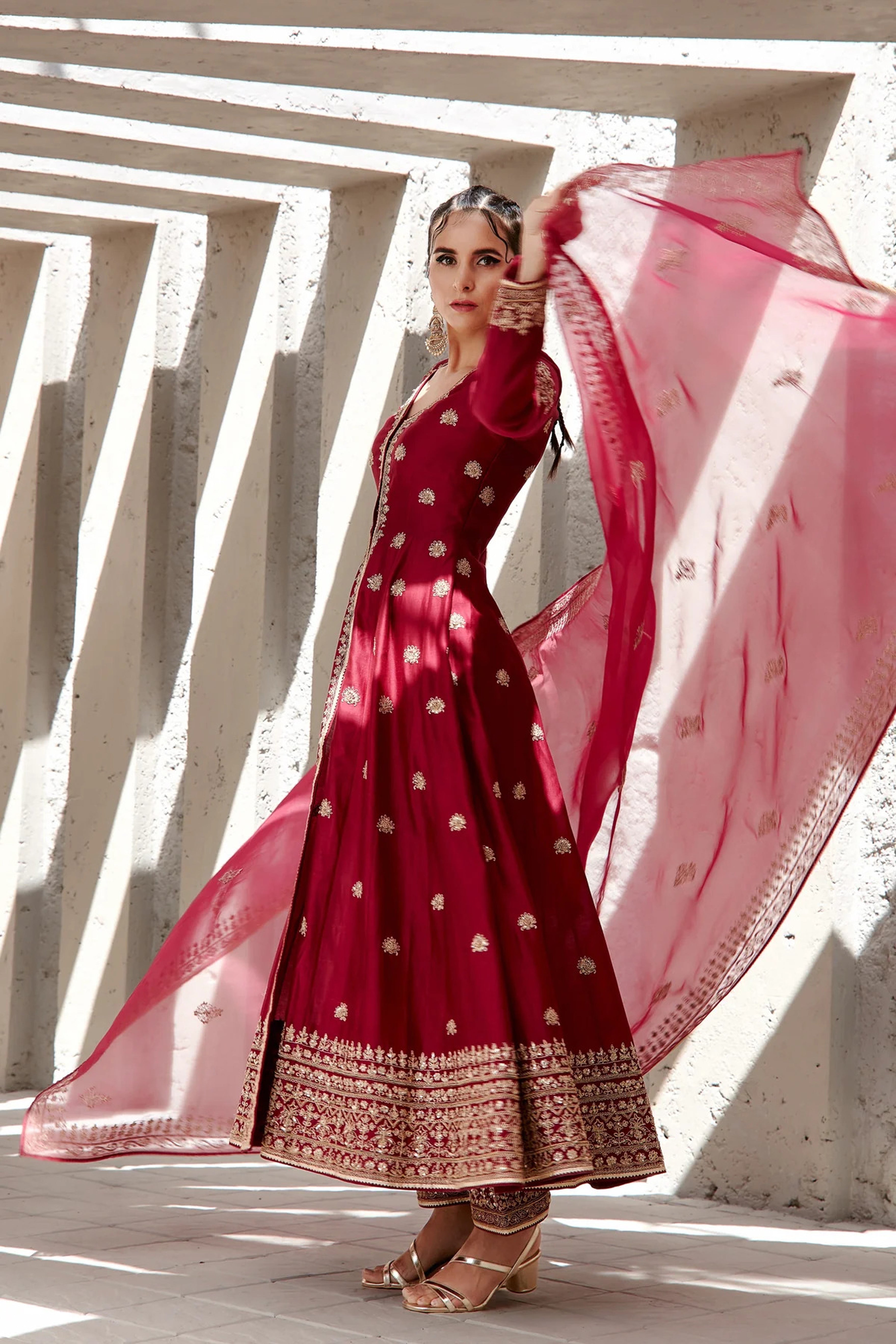 Jigar Mali - Mahogany Wine Anarkali Set