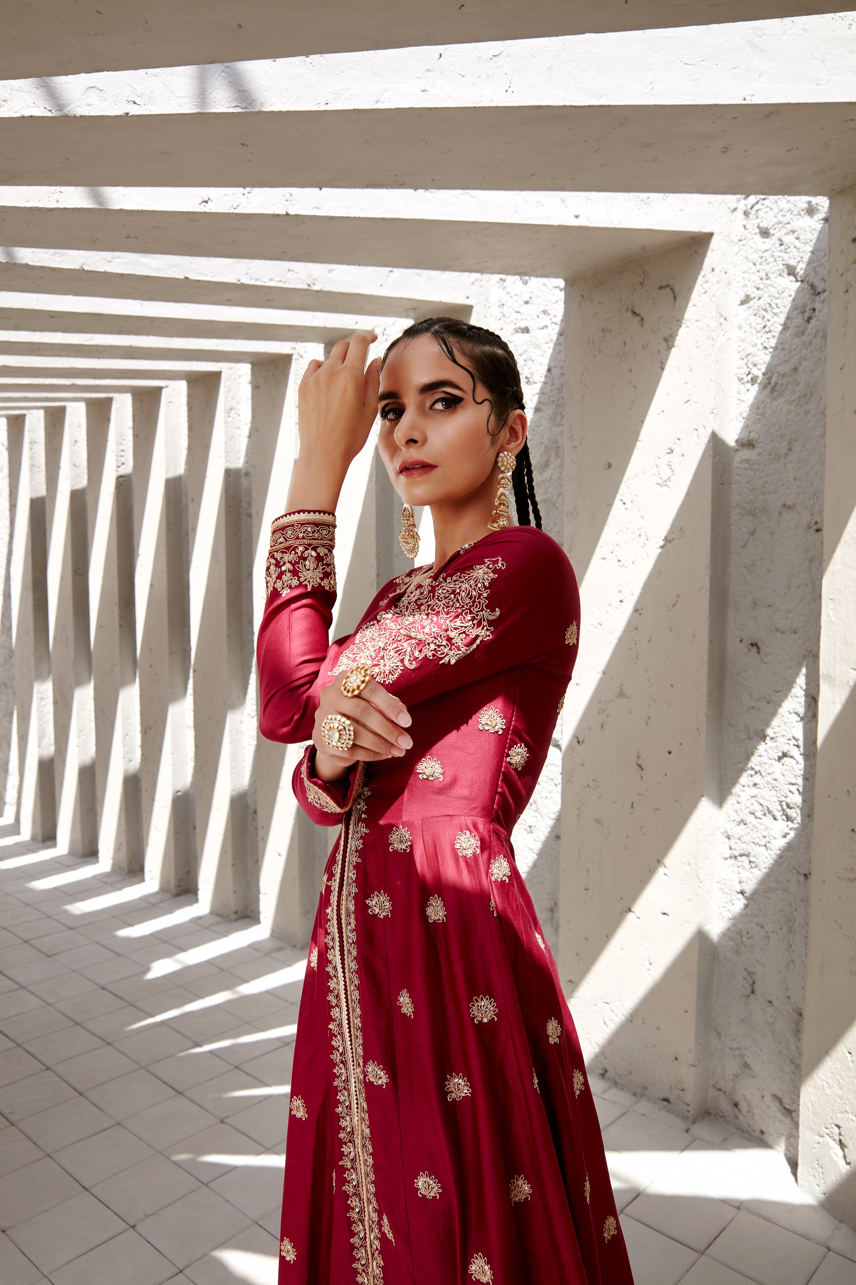 Jigar Mali - Mahogany Wine Anarkali Set