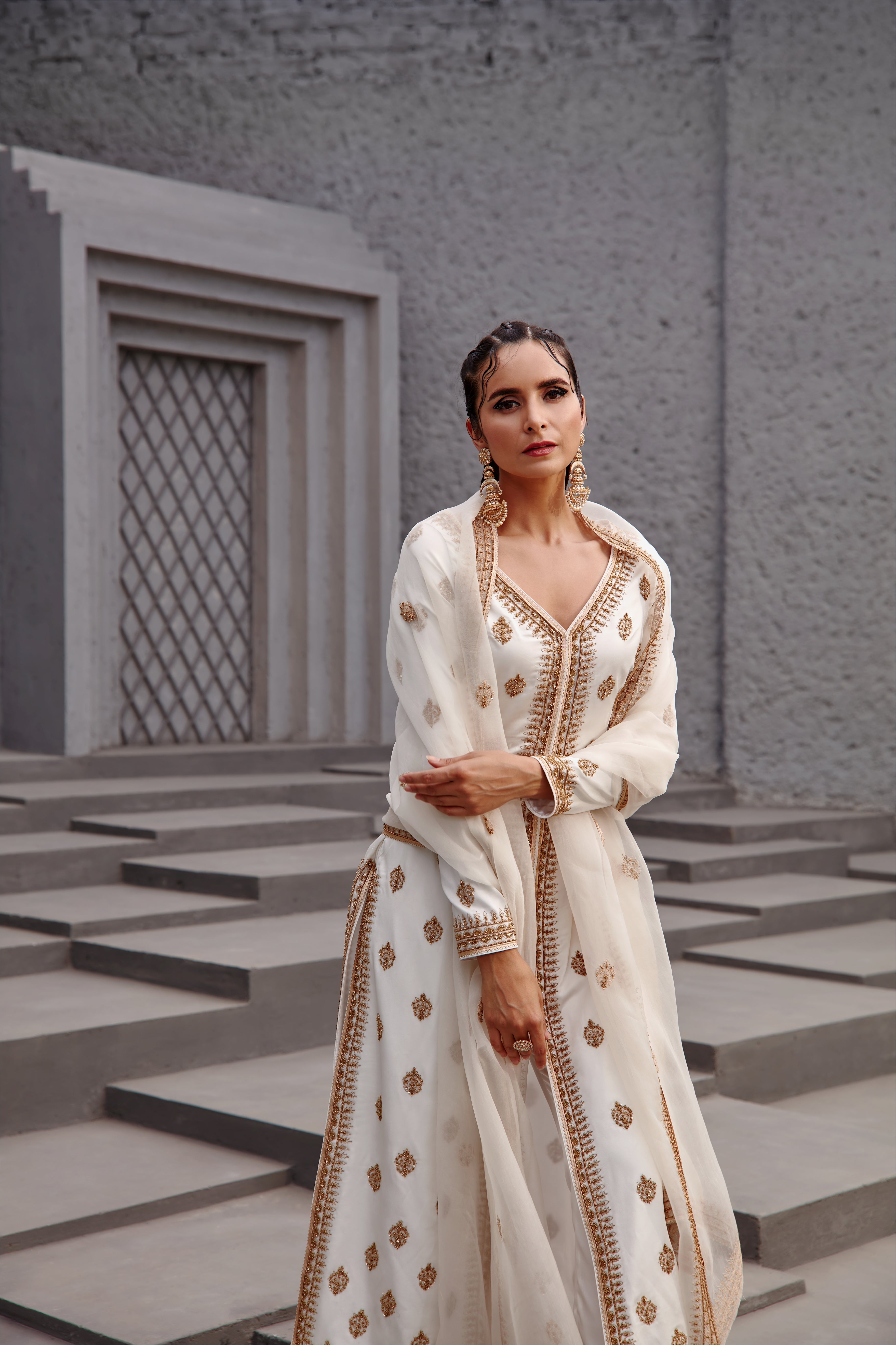 Jigar Mali - Pearl White Embroidered Jacket Set