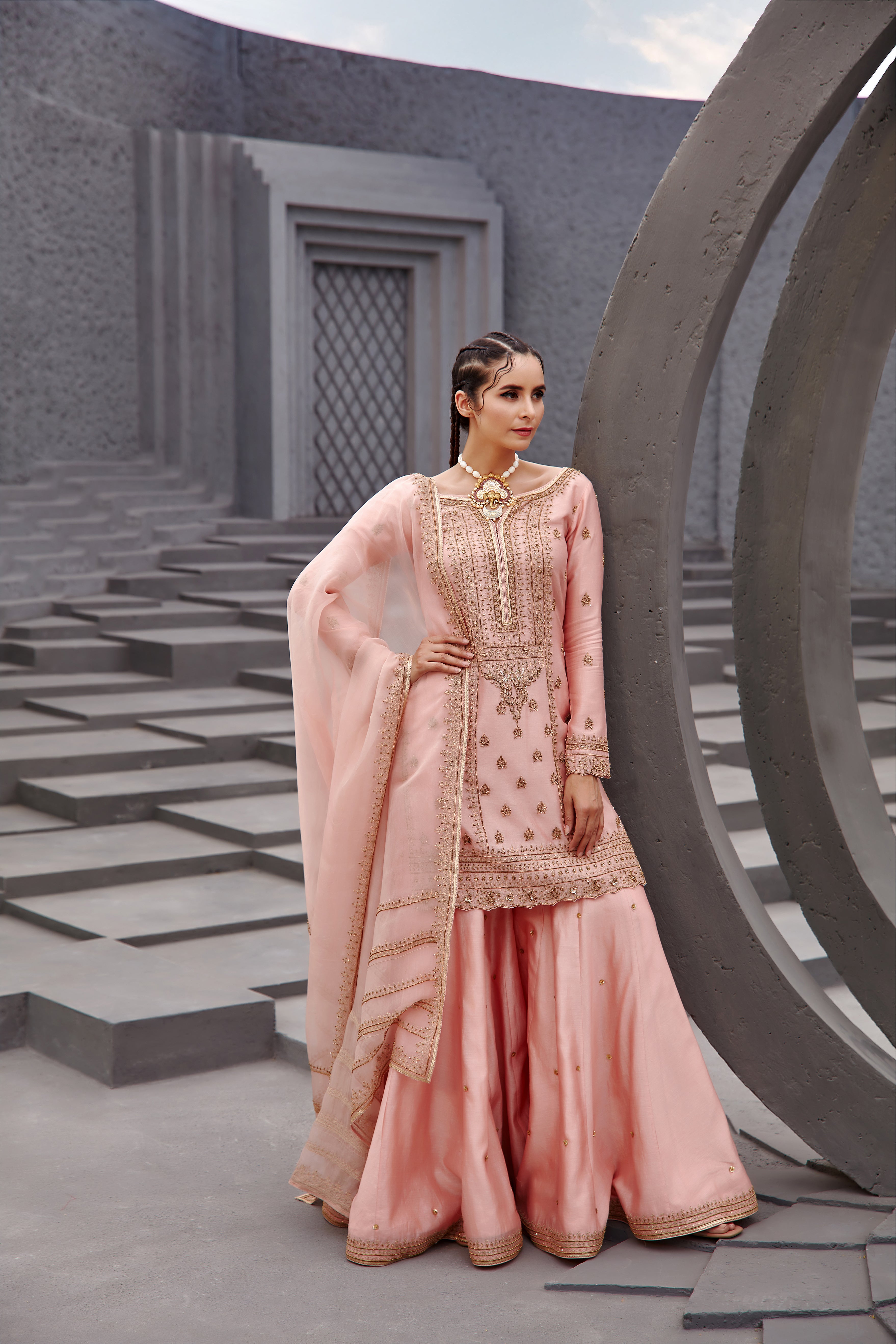 Jigar Mali - Blush Pink Flared Sharara Set