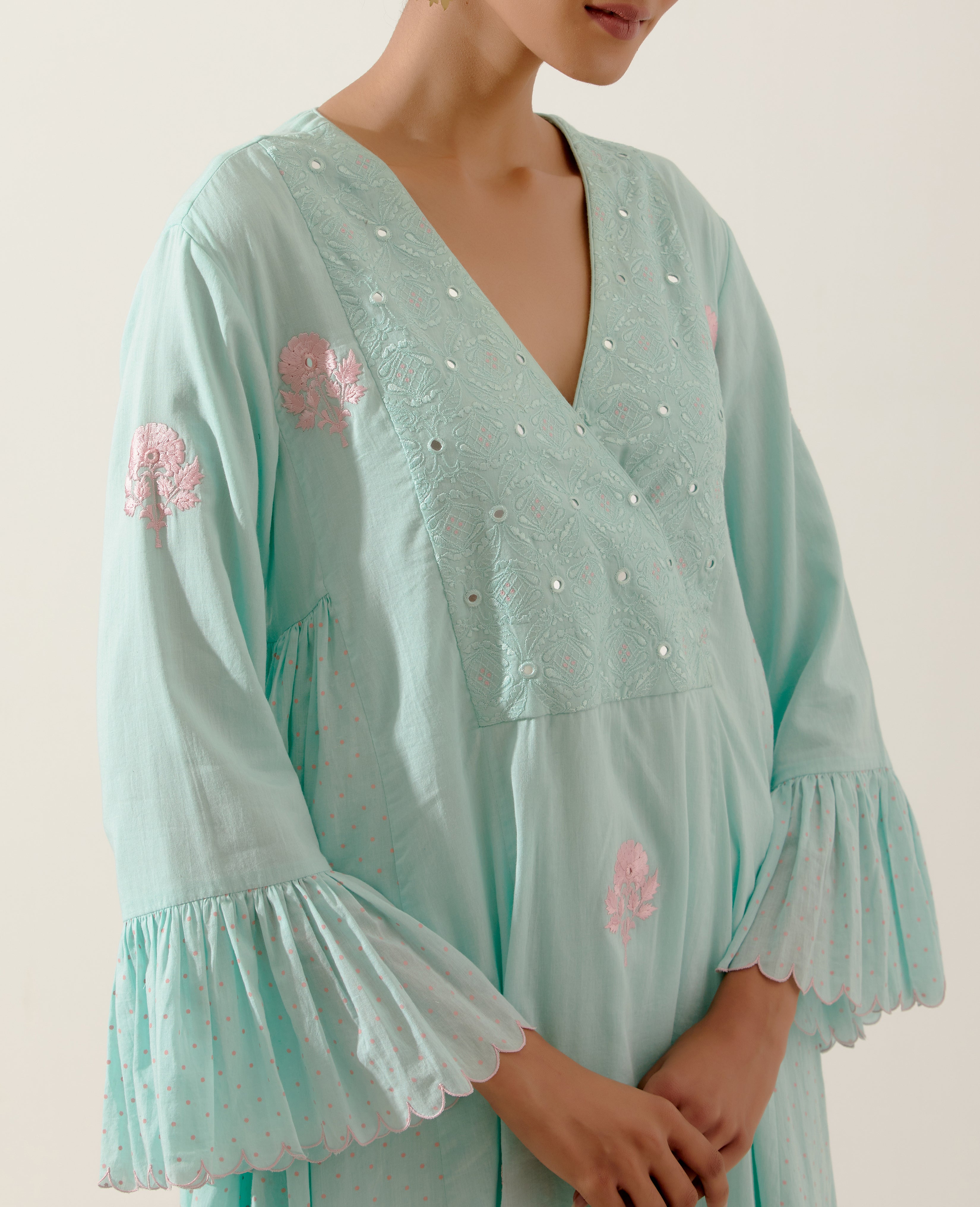 Label Earthen - Sadabahar Aqua Green Kurta Set