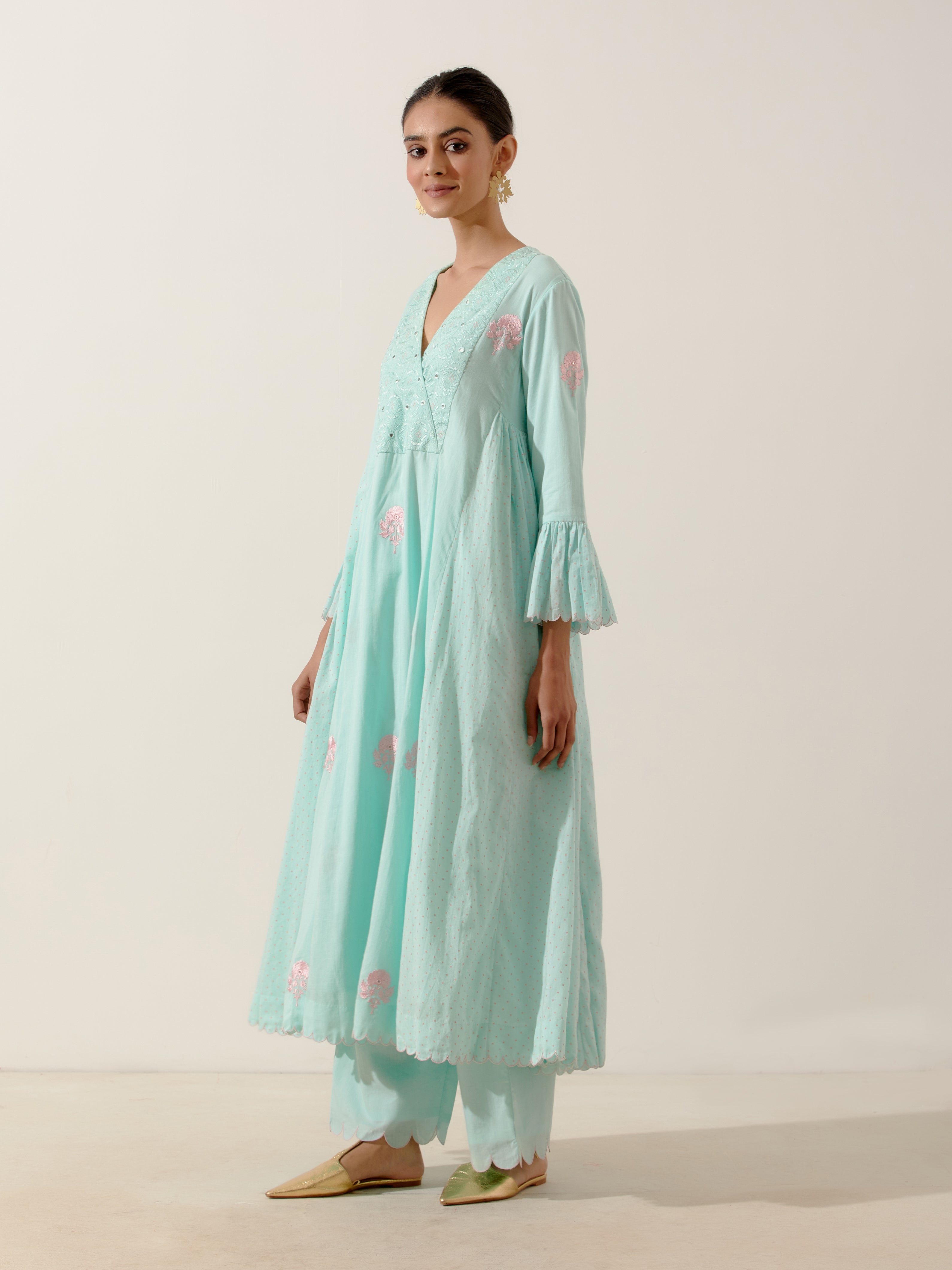 Label Earthen - Sadabahar Aqua Green Kurta Set