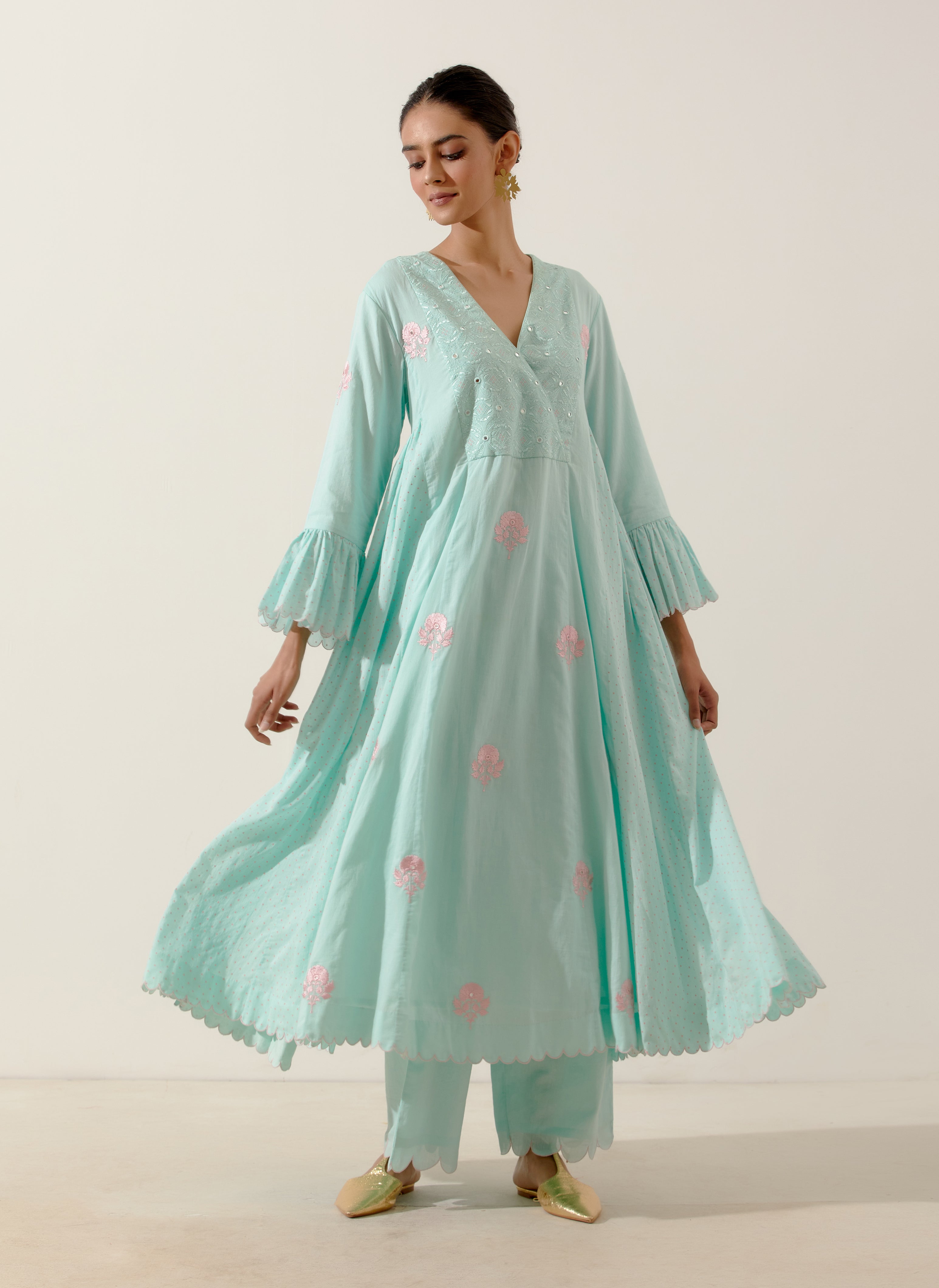 Label Earthen - Sadabahar Aqua Green Kurta Set
