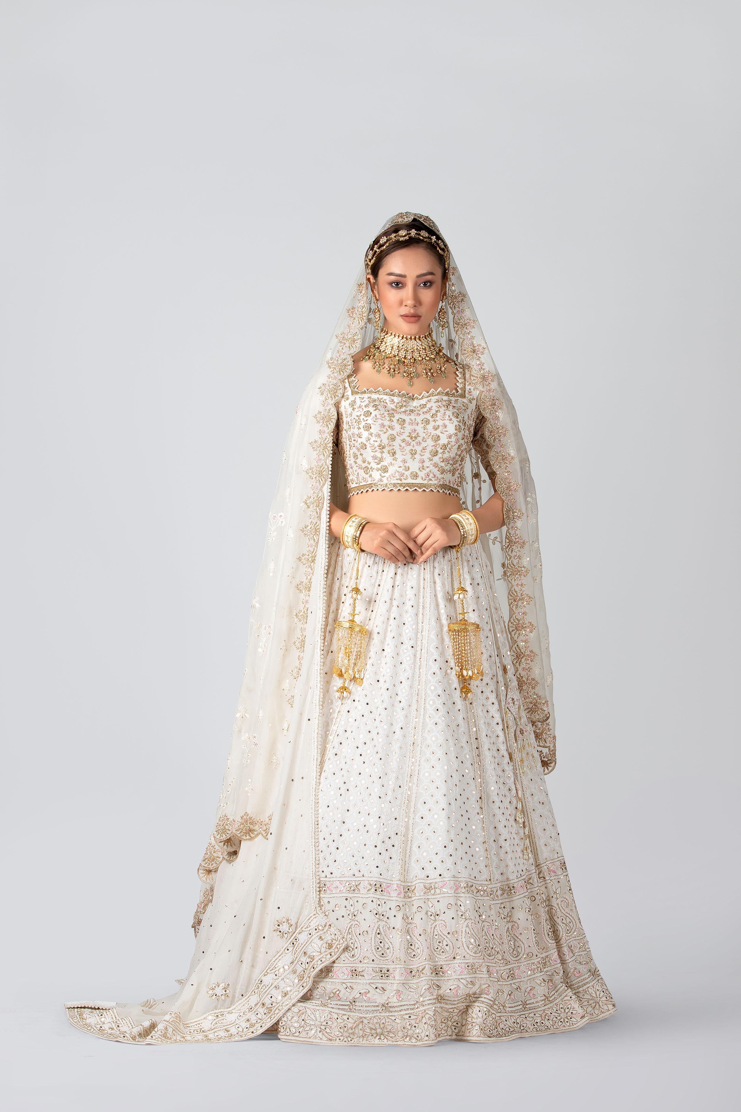 Suruchi Parakh - Off-White Hand Embroidered Bridal Lehenga Set