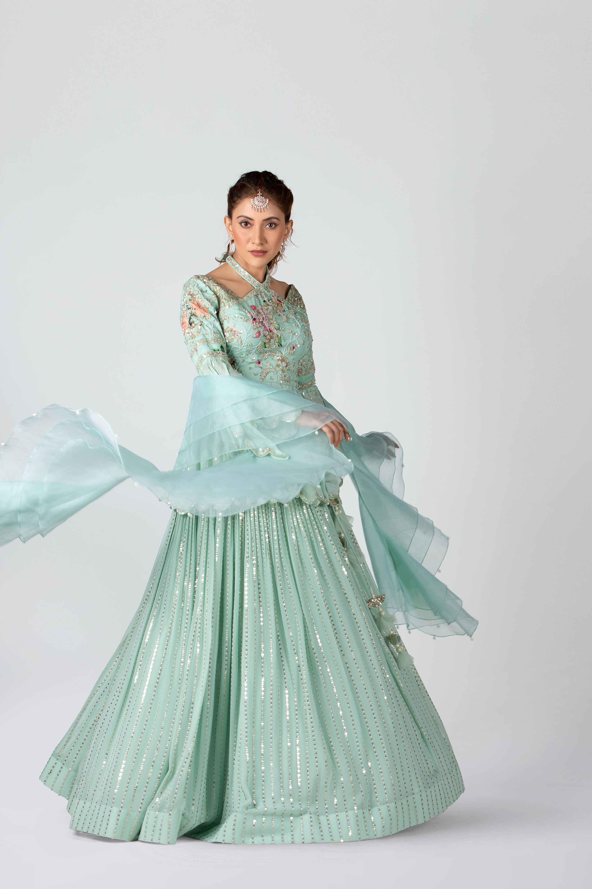 Suruchi Parakh - Sea Green Peplum Top & Skirt Set