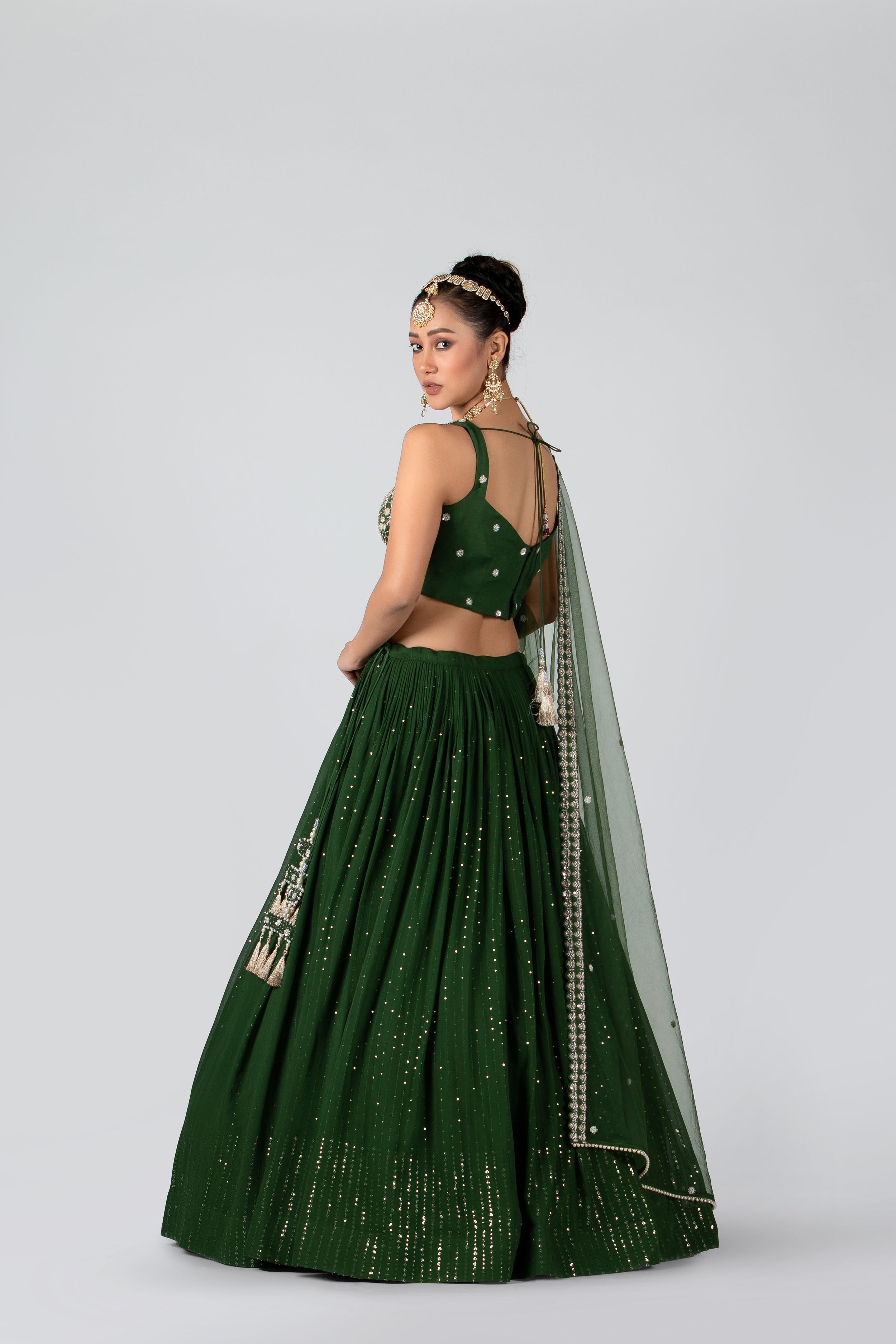 Suruchi Parakh - Forest Green Georgette & Net Lehenga Set