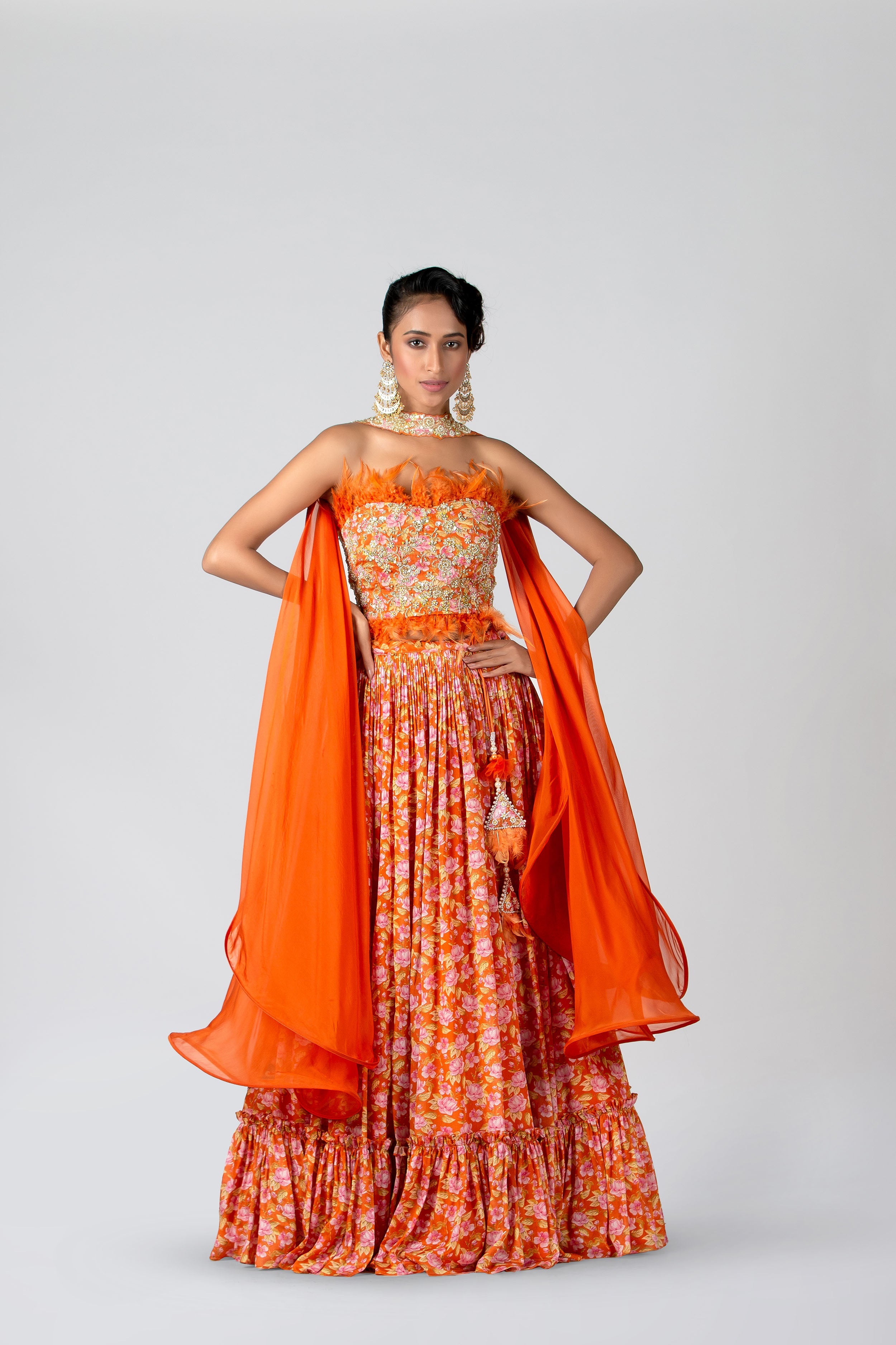 Suruchi Parakh - Blaze Orange Flared Skirt Set