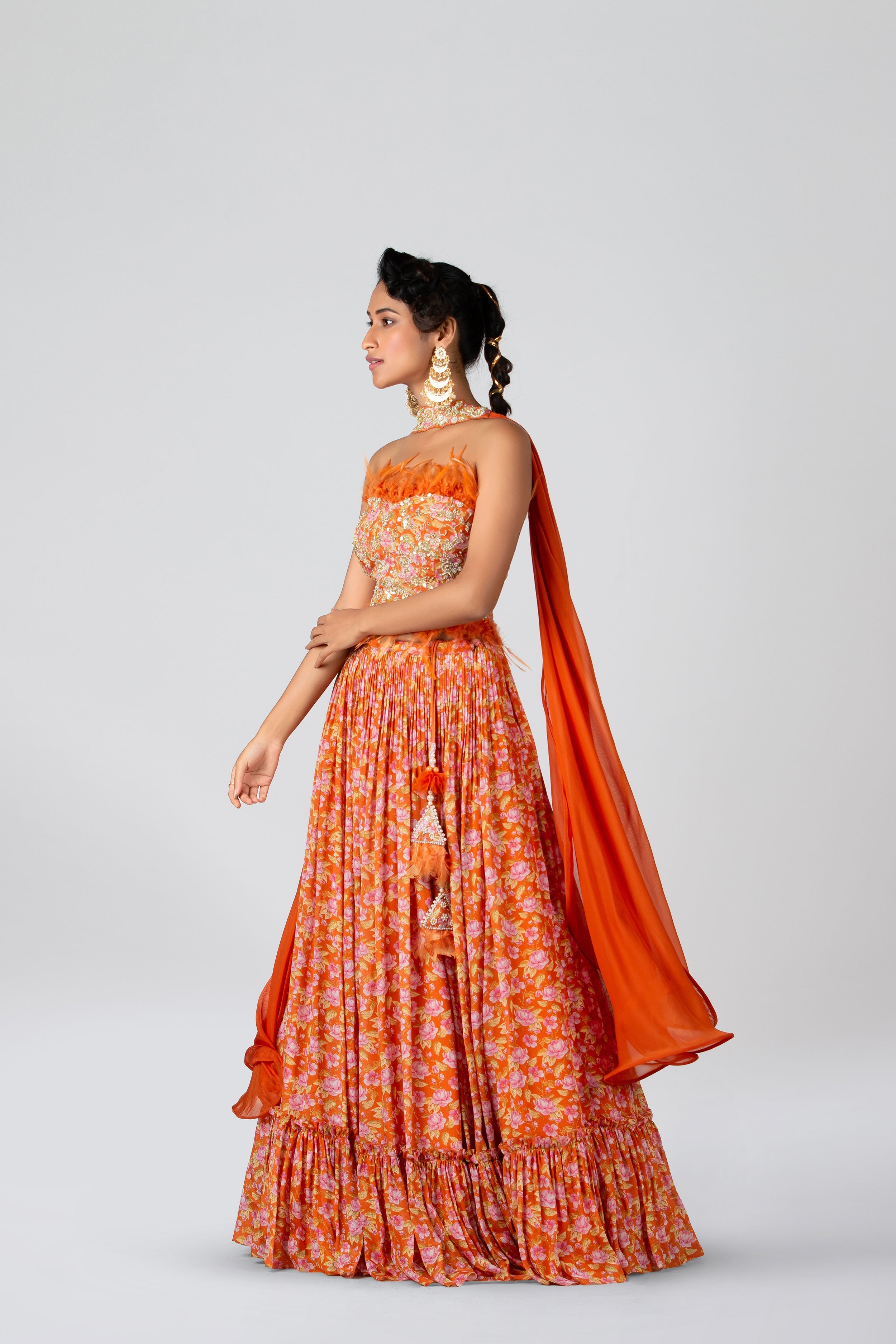 Suruchi Parakh - Blaze Orange Flared Skirt Set