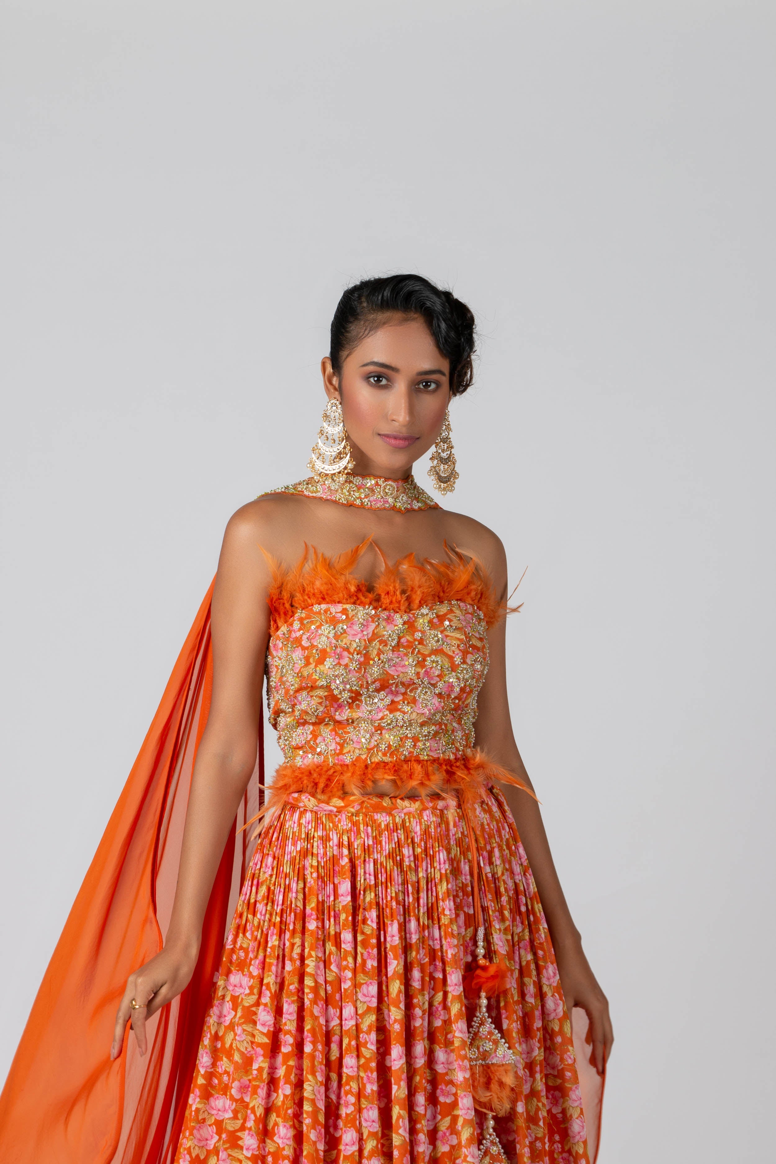 Suruchi Parakh - Blaze Orange Flared Skirt Set